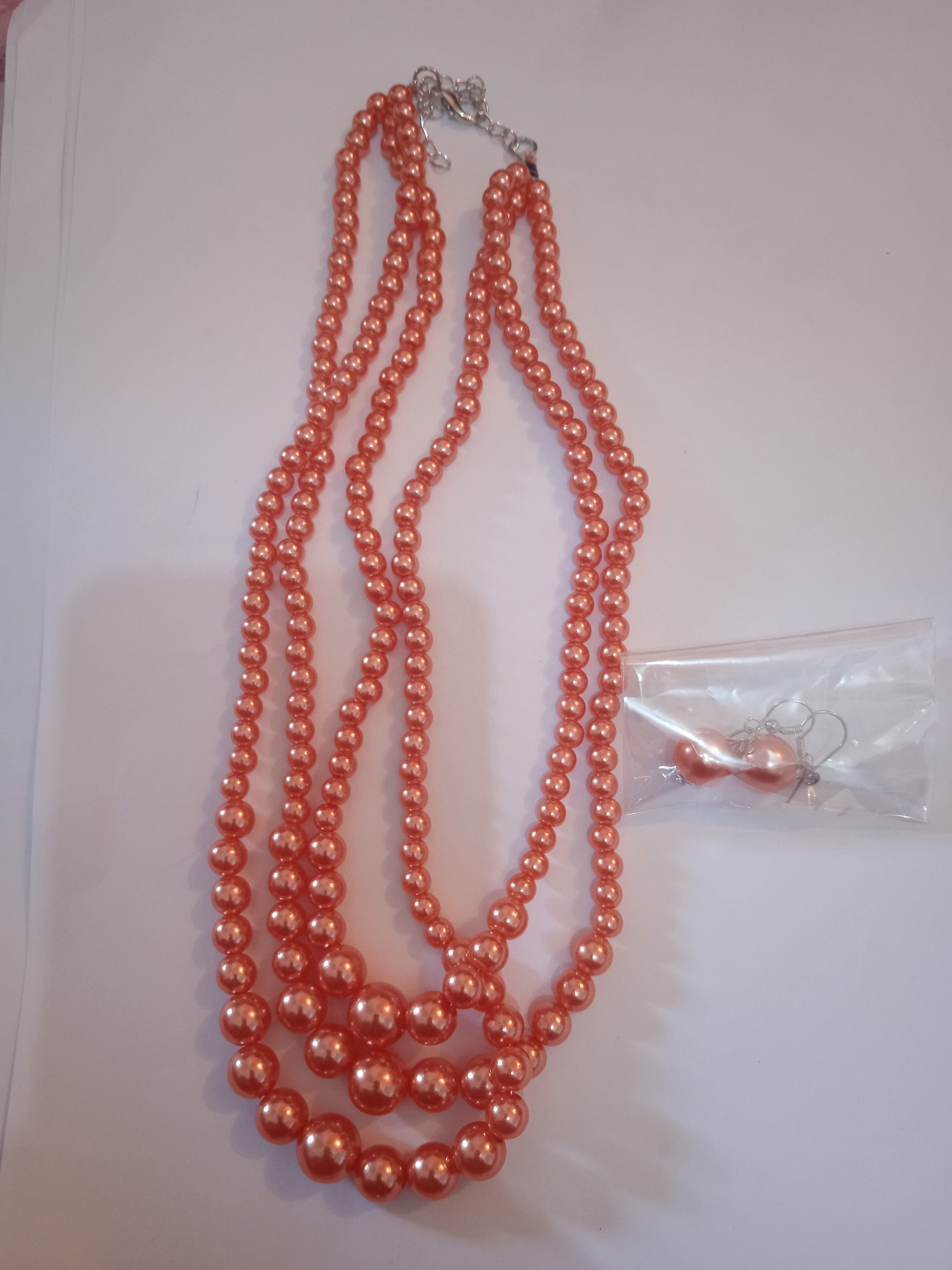 Collier Femme Perle Orange & Boucles d'Oreilles — Set Bijoux Coloré
