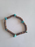 bracelet femme en bois marron, bleu turquoise