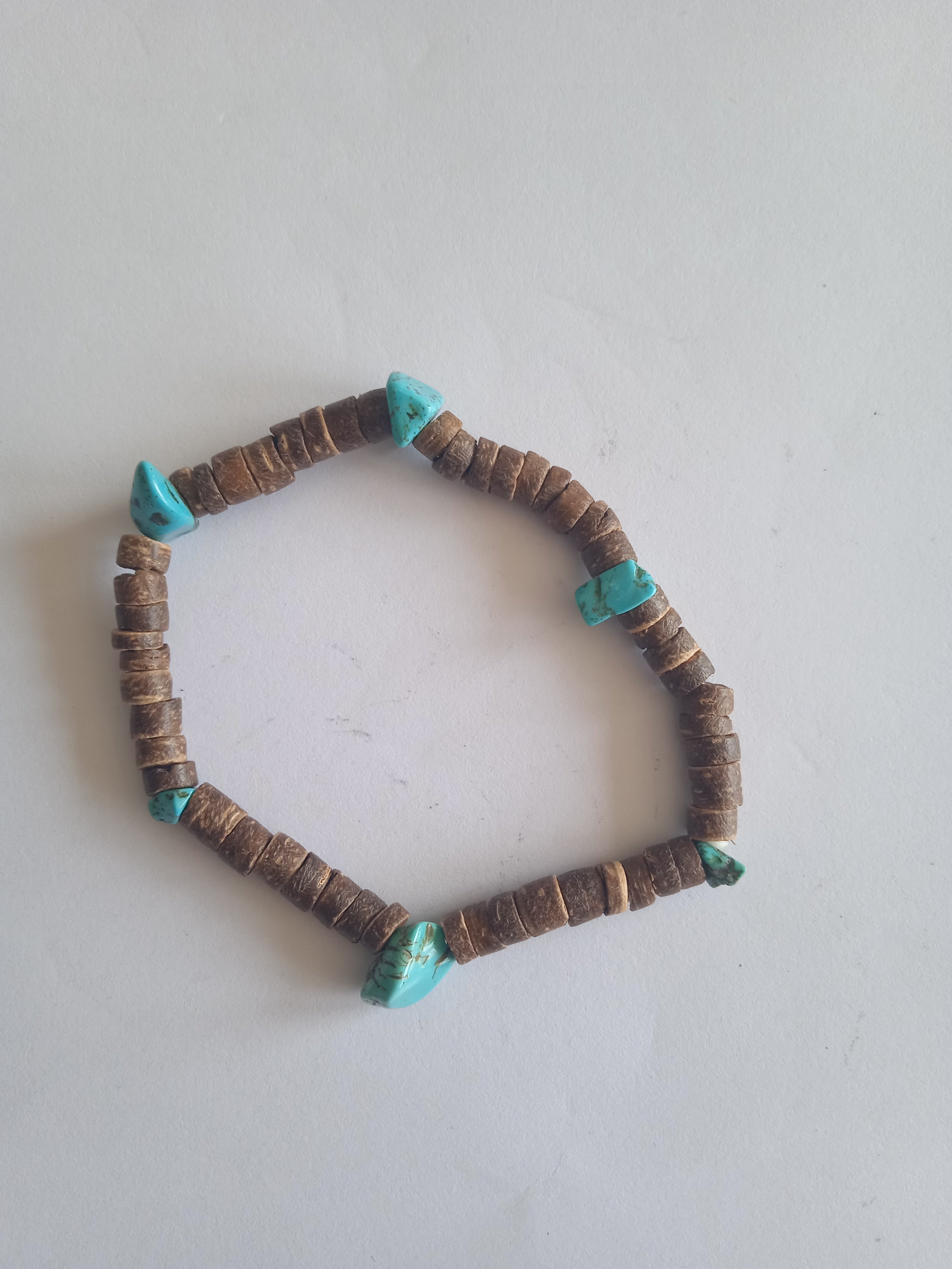 bracelet femme en bois marron, bleu turquoise