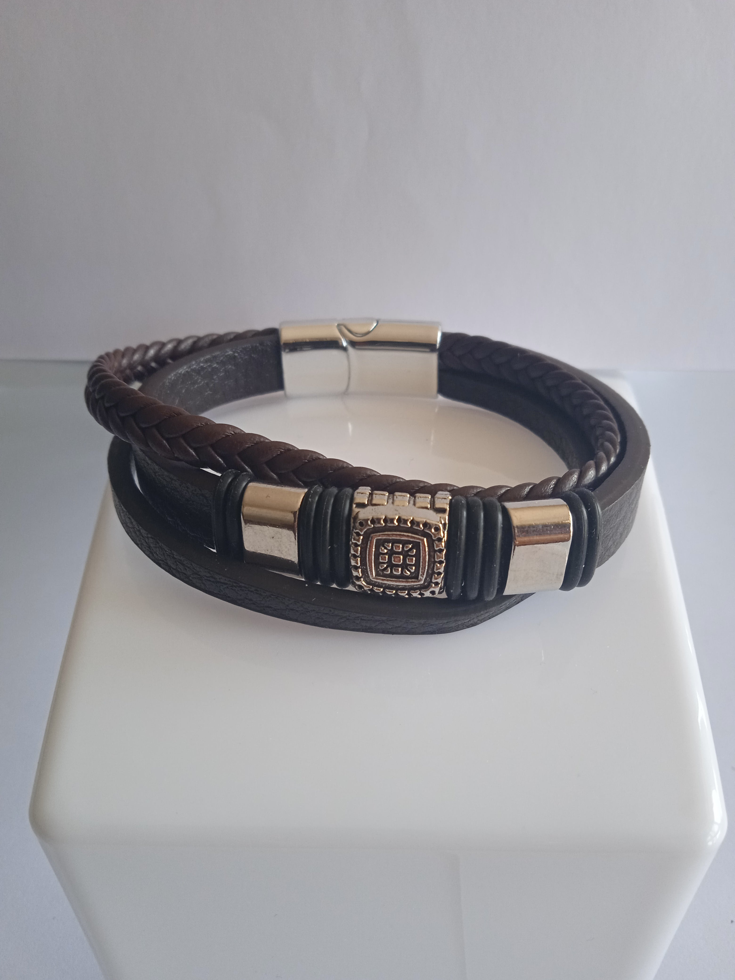 bracelet homme tressé cuir acier