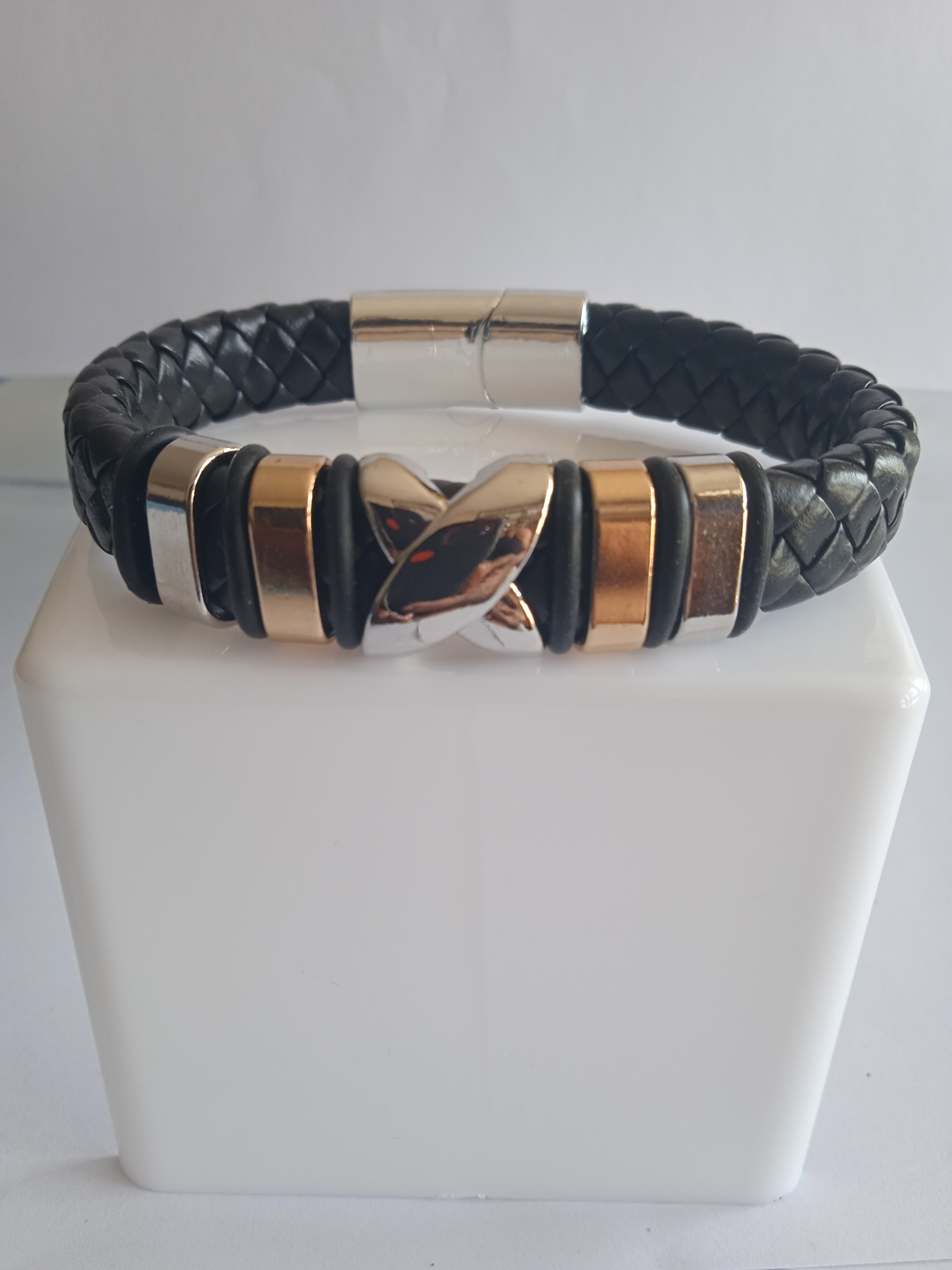 bracelet mixte tressé acier doré