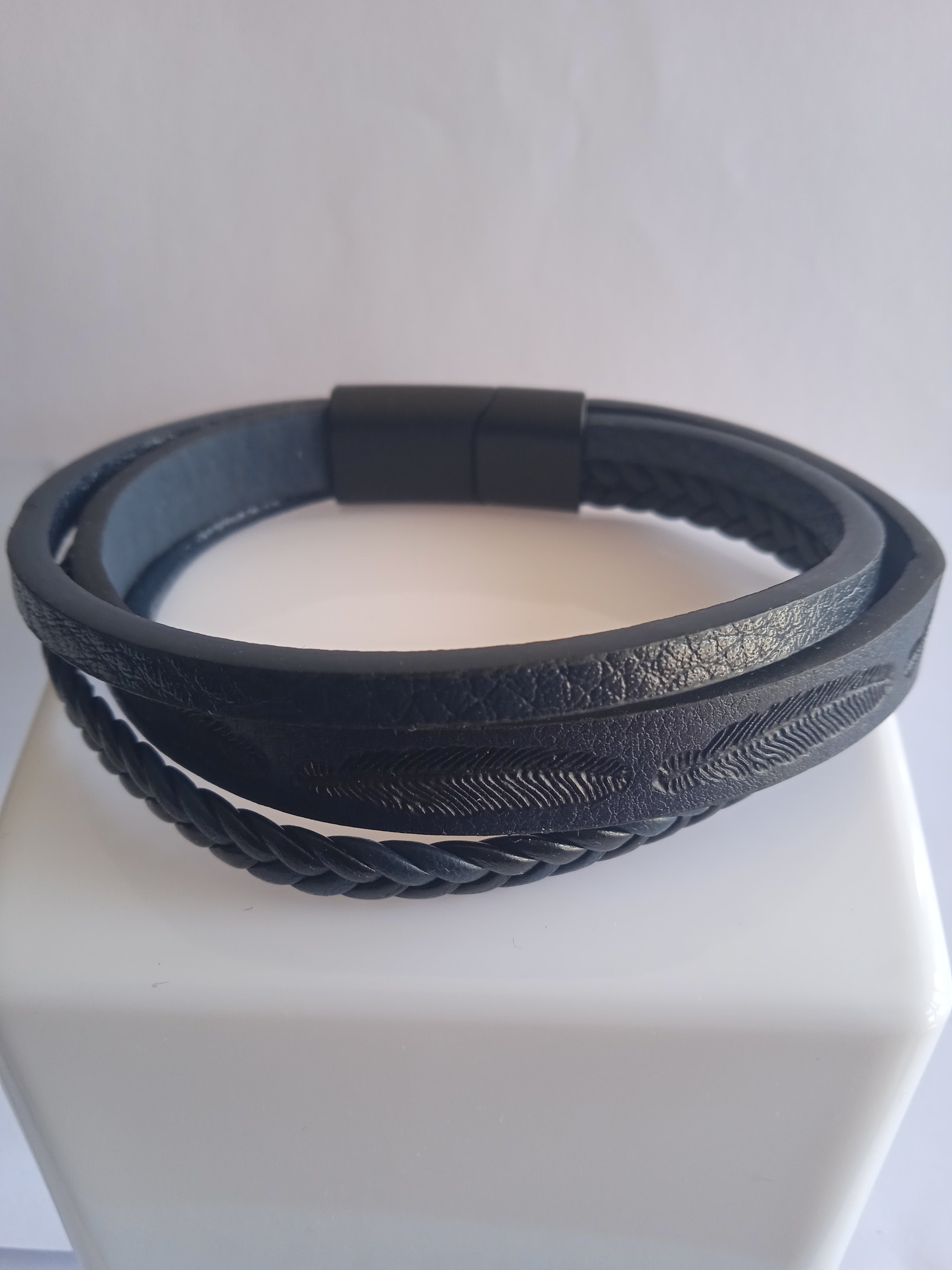 bracelet homme tressé noir cuir