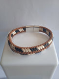 bracelet homme lacet marron blanc acier