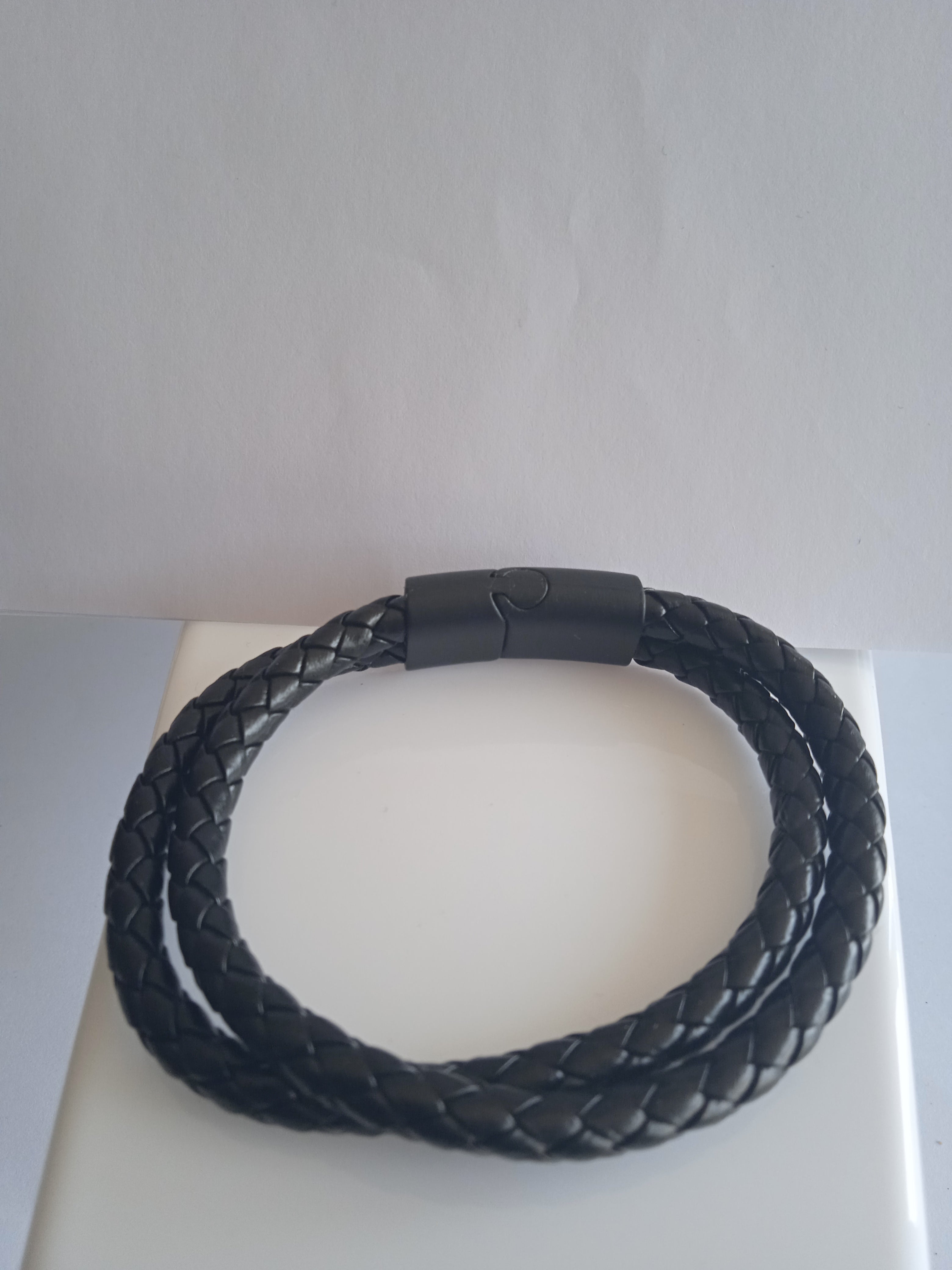 Bracelet Homme Double Tressé Noir Cuir