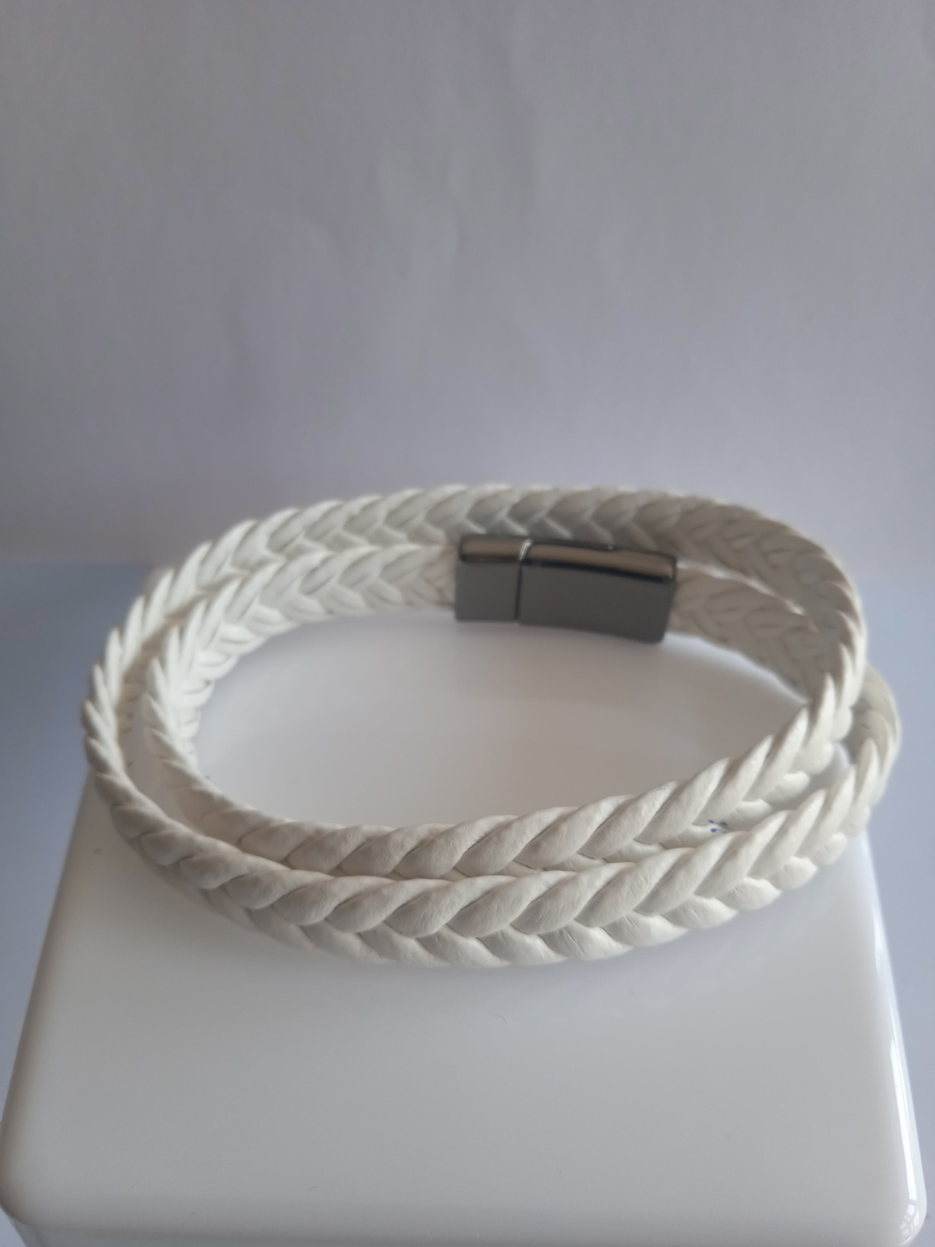 Bracelet Mixte Blanc Lacet Acier Inoxydable
