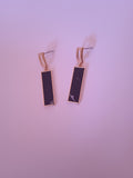 boucle d'oreille femme chic carré long noir acier doré