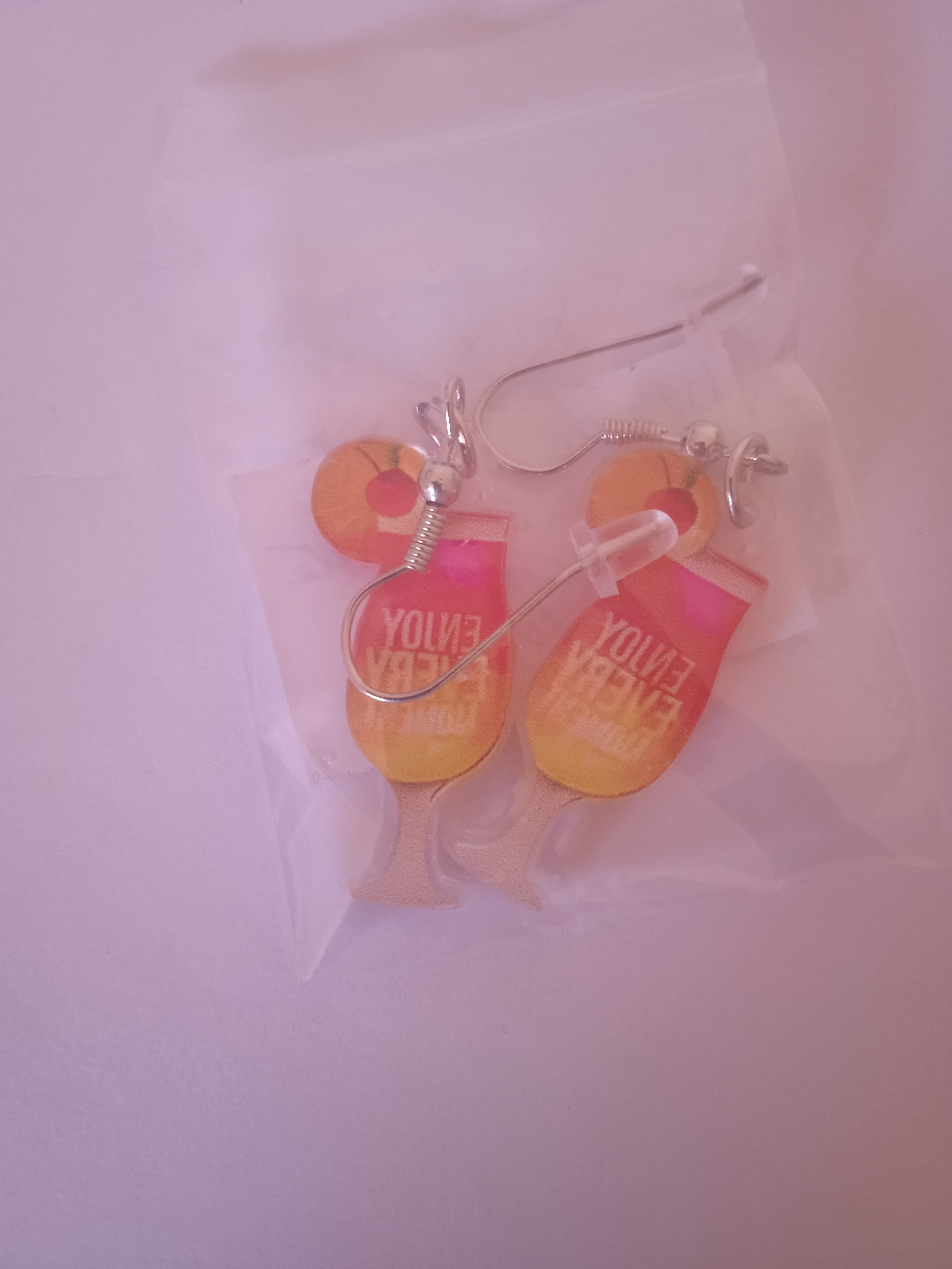 boucle d'oreille femme chic verre de cocktail orange acier