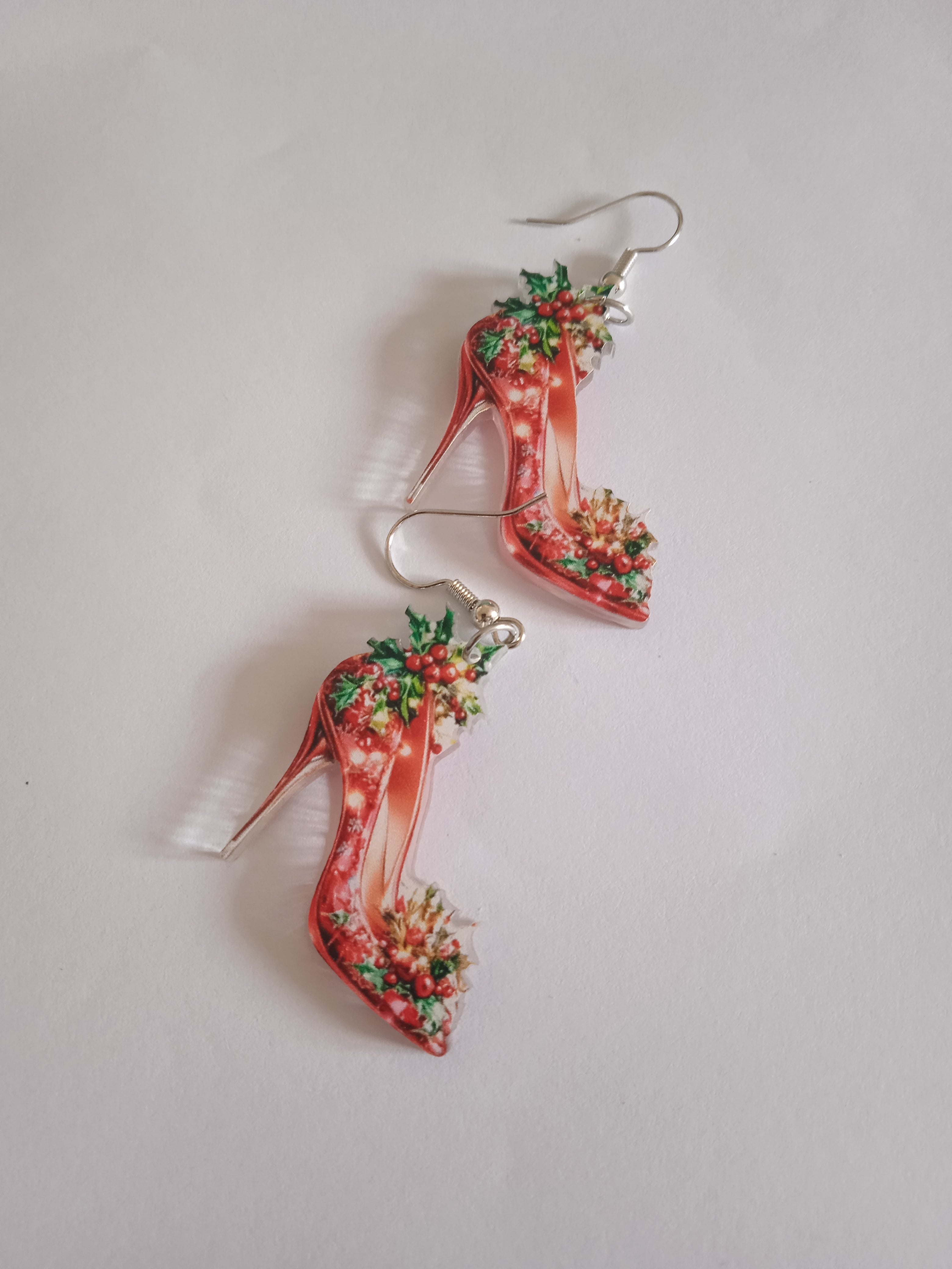 Boucle d'Oreille Femme Talon Floral Rouge Multicolore Acier