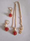 Ensemble Bijoux Femme Pierre Rouge Or Doré Acier