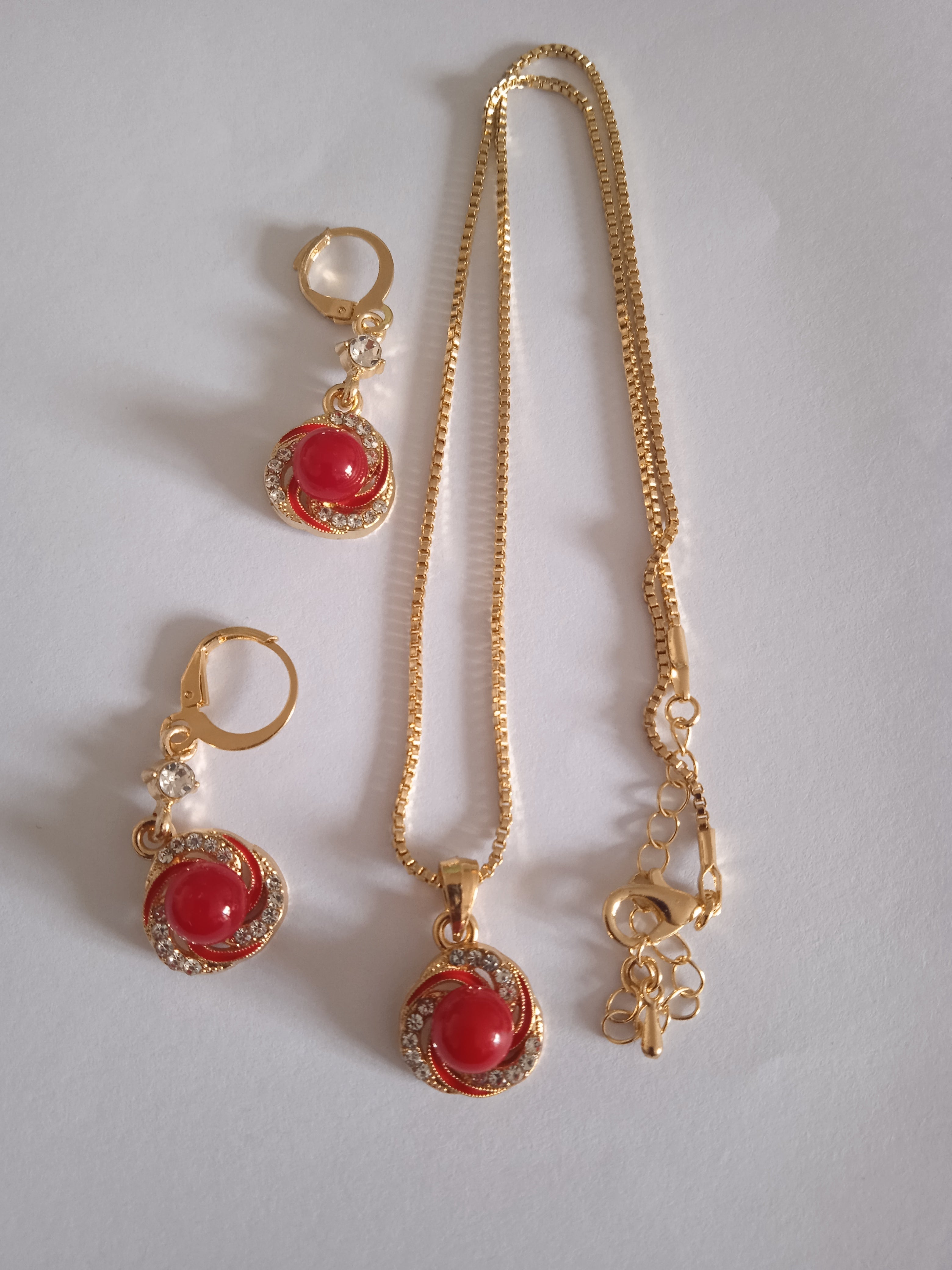 Ensemble Bijoux Femme Pierre Rouge Or Doré Acier