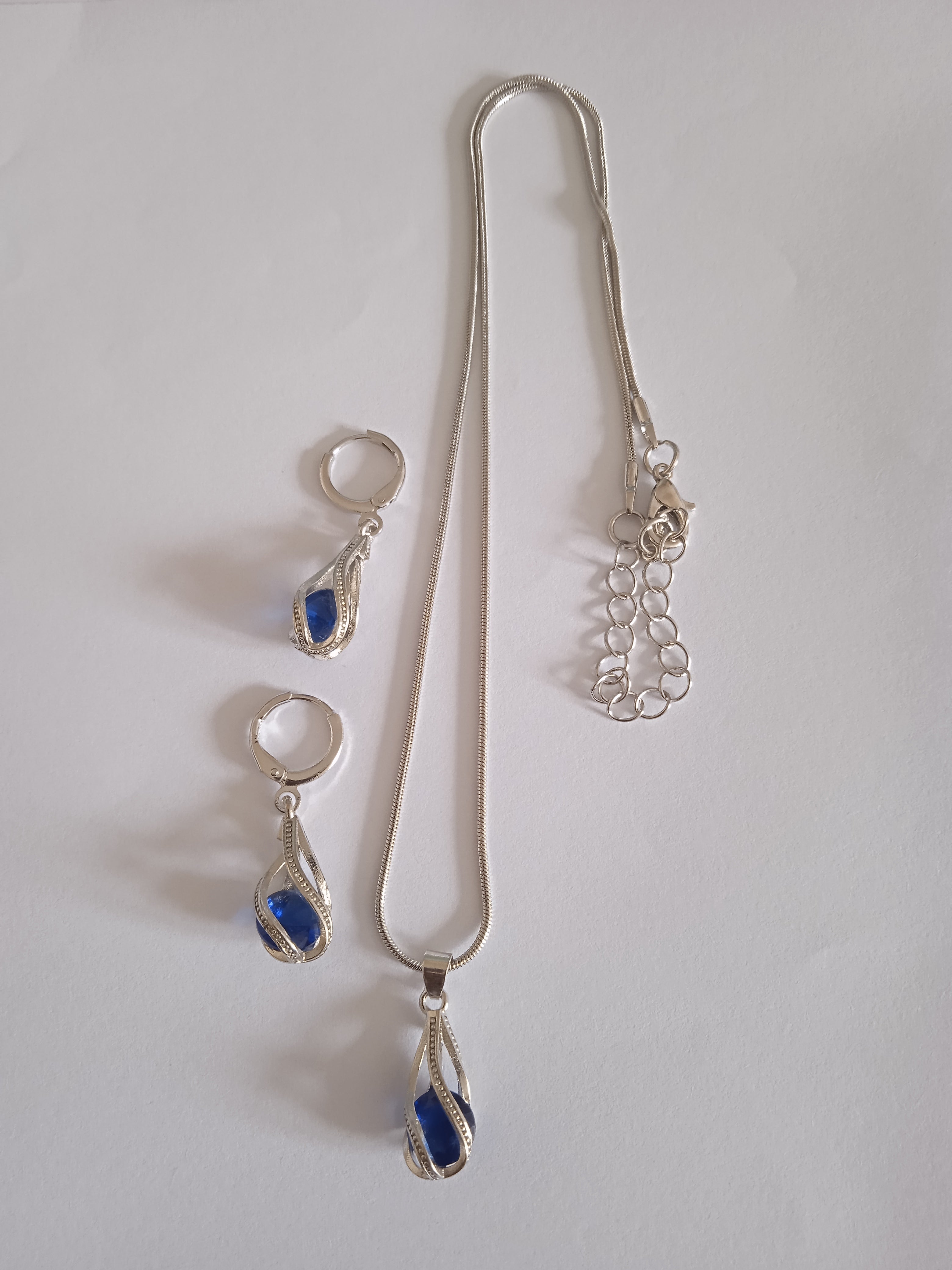 Ensemble Bijoux Femme Pierre Bleue Acier