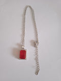 Chaîne Femme Carré Pierre Rouge Or Doré Plaqué Acier