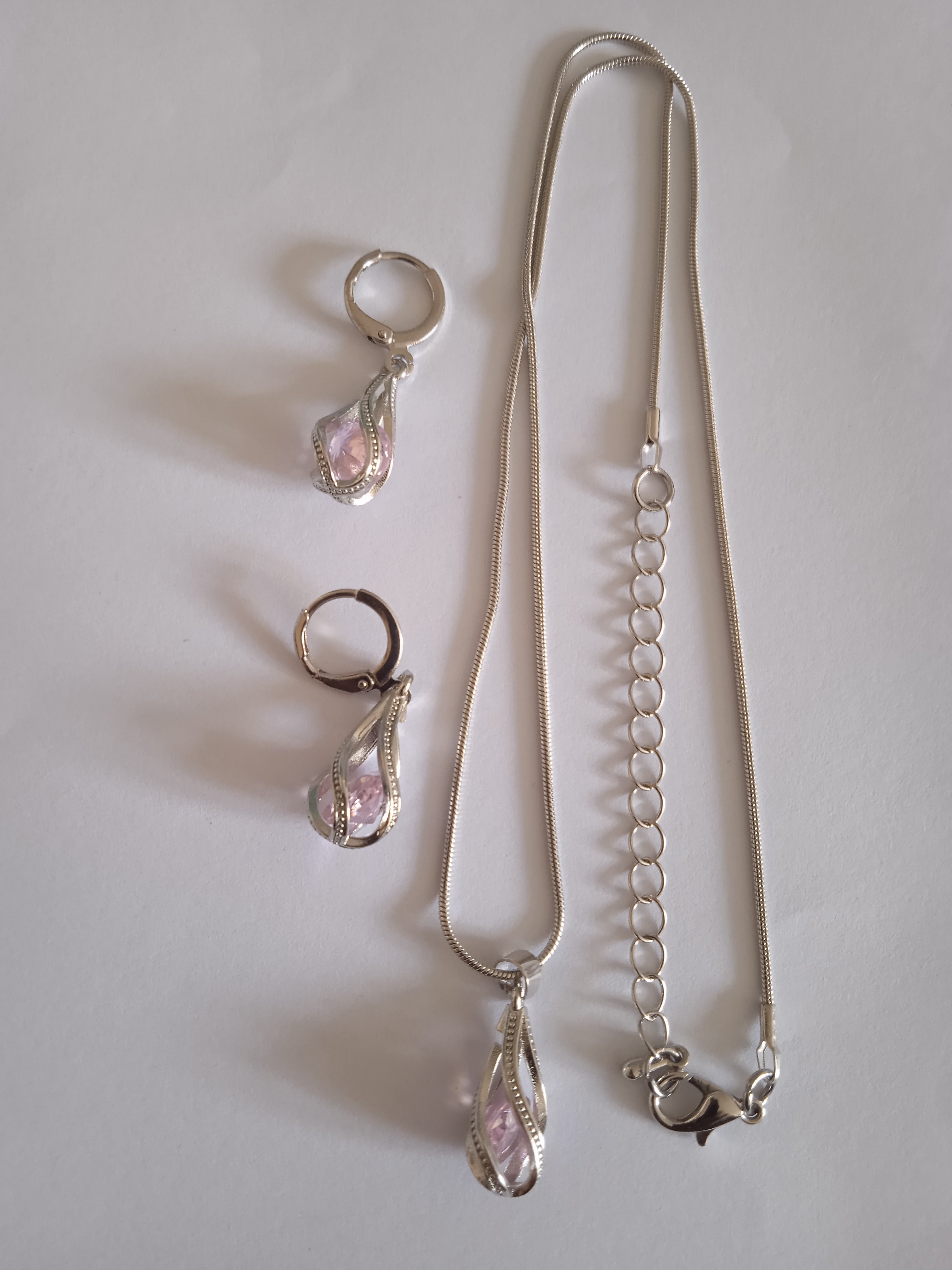 Ensemble Bijoux Femme Pierre Blanc Rose Acier