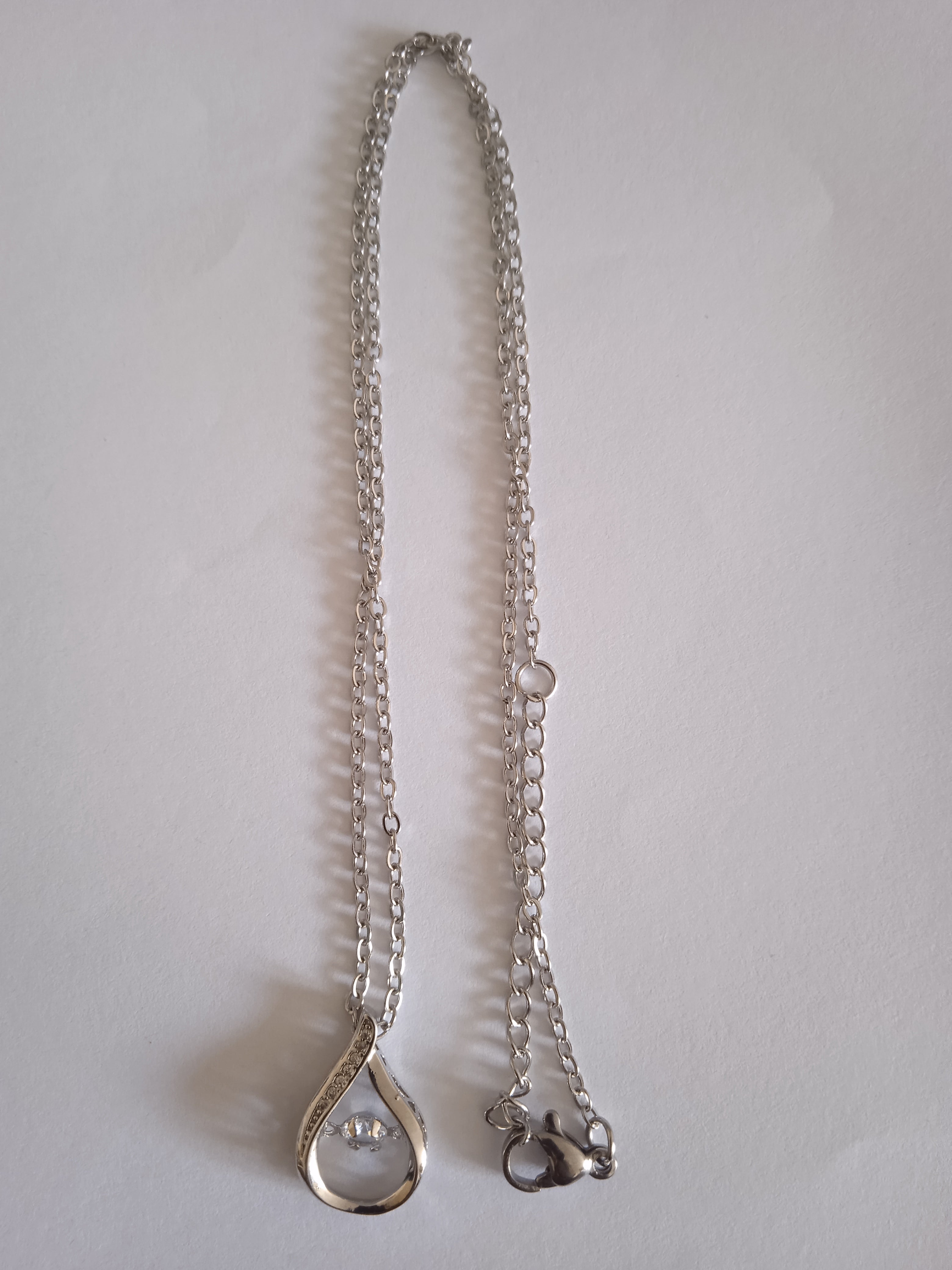 Ensemble Bijoux Femme Chaîne Pendentif Pierre Blanche Acier