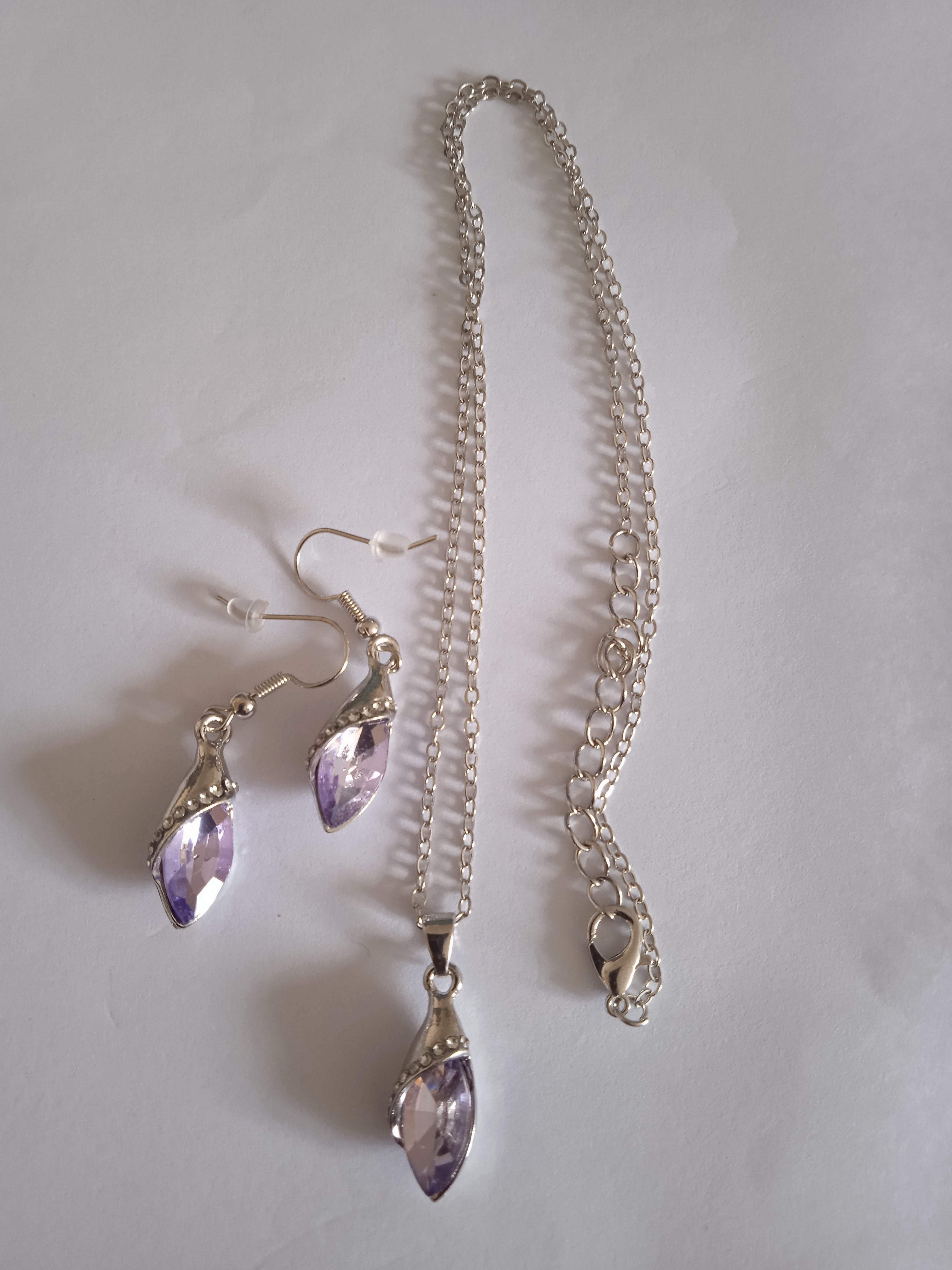 Ensemble Bijoux Femme Chaîne & Boucles d'Oreille Pierre Violette Acier