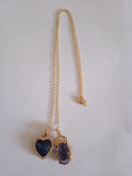 Chaîne Double Pendentifs Pierre Violette Cœur Or Doré Acier