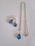 Ensemble Bijoux Femme Chaîne & Boucles d'Oreille Pierre Bleue Acier