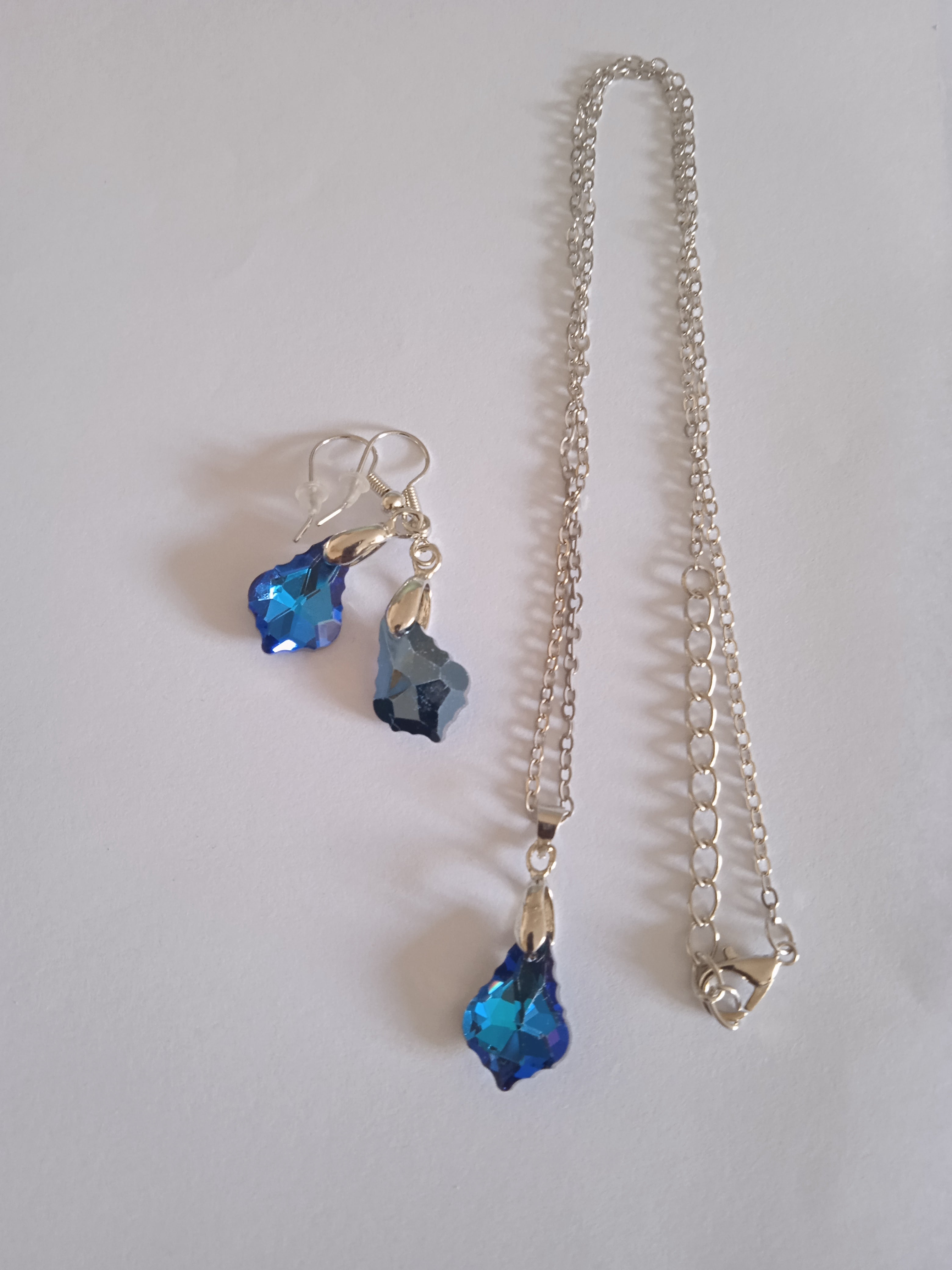 Ensemble Bijoux Femme Chaîne & Boucles d'Oreille Pierre Bleue Acier