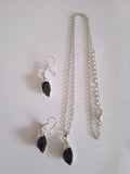 Ensemble Bijoux Femme Chaîne & Boucles d'Oreille Pierre Noir et Blanc Acier