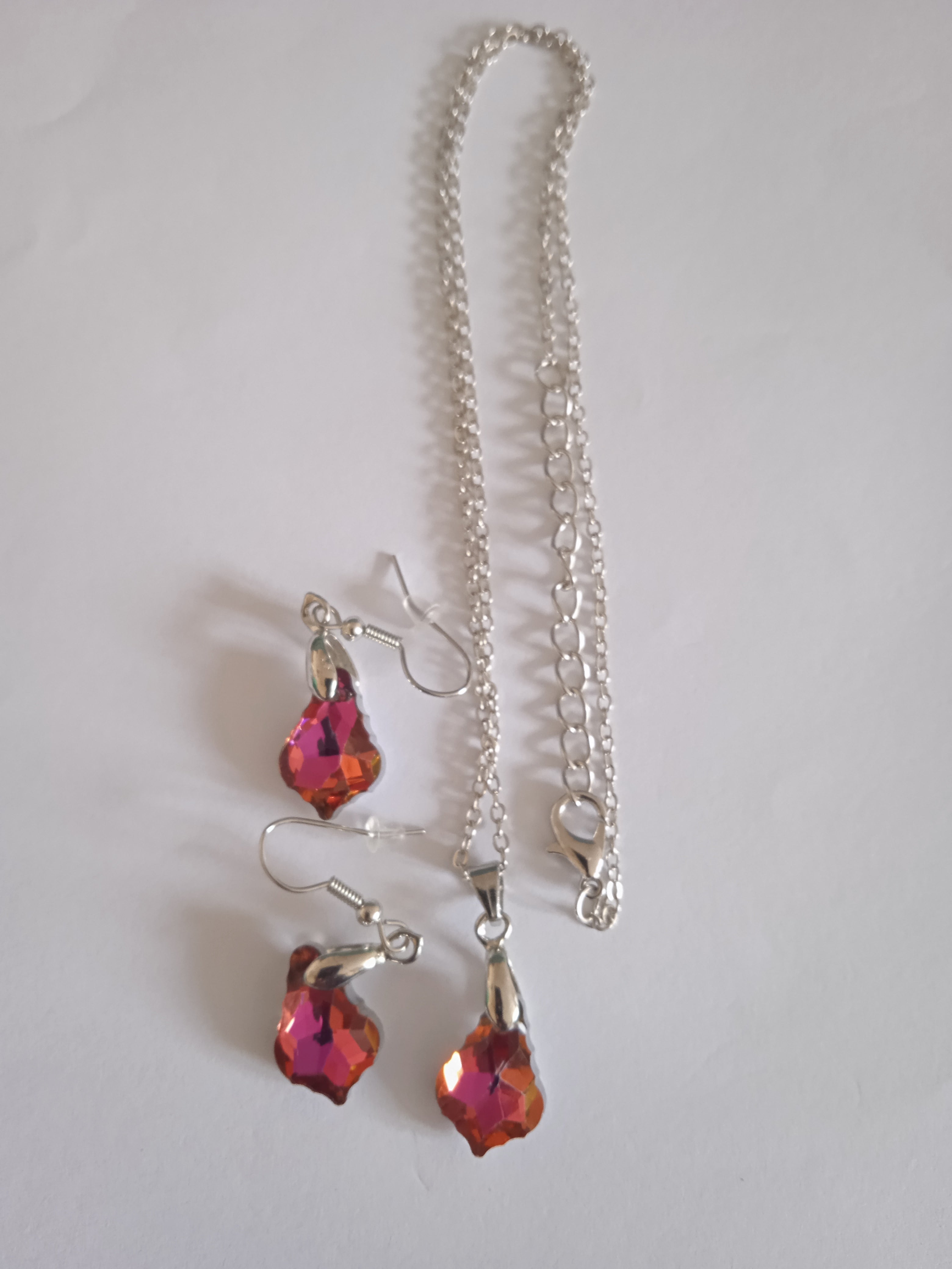 Ensemble Bijoux Femme Boucles d'Oreille Pierre Rouge Acier