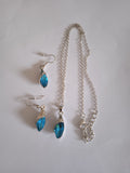 Ensemble Bijoux Femme Chaîne & Boucles d'Oreille Pierre Bleue Acier