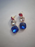 Boucle d'Oreille Femme Carré Bleu Rouge Acier