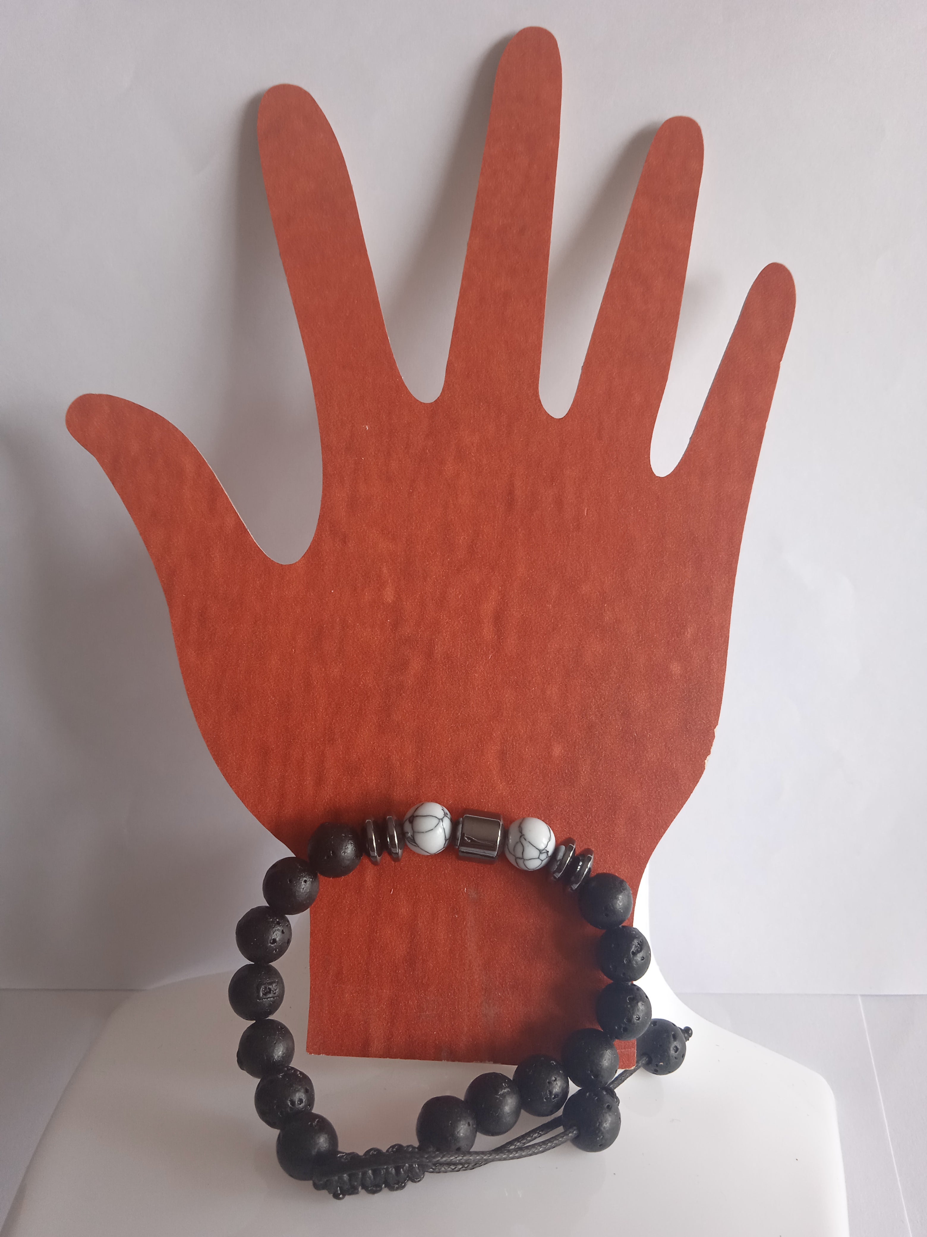 bracelet mixte ajustable hématite blanc turquoise pierre noir en bois