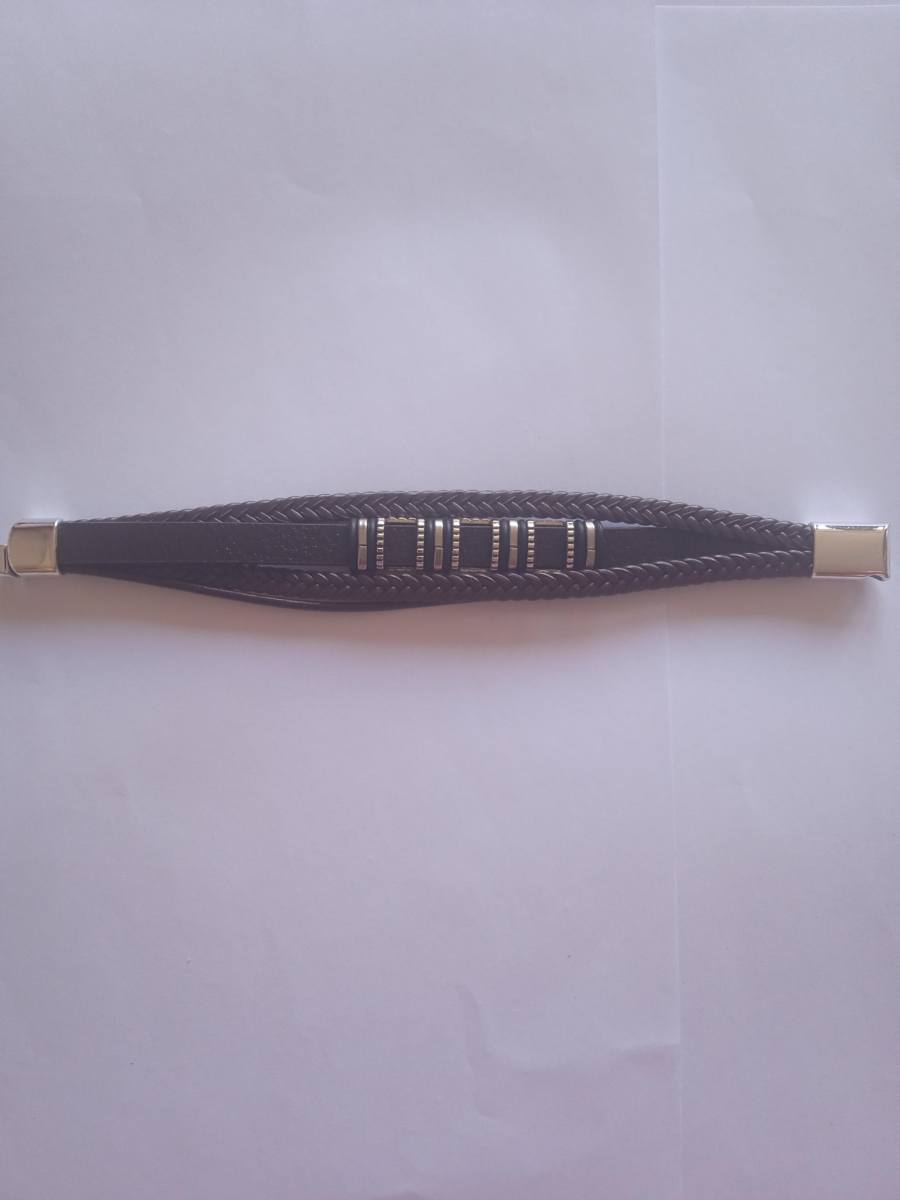 bracelet homme acier double tressé marron