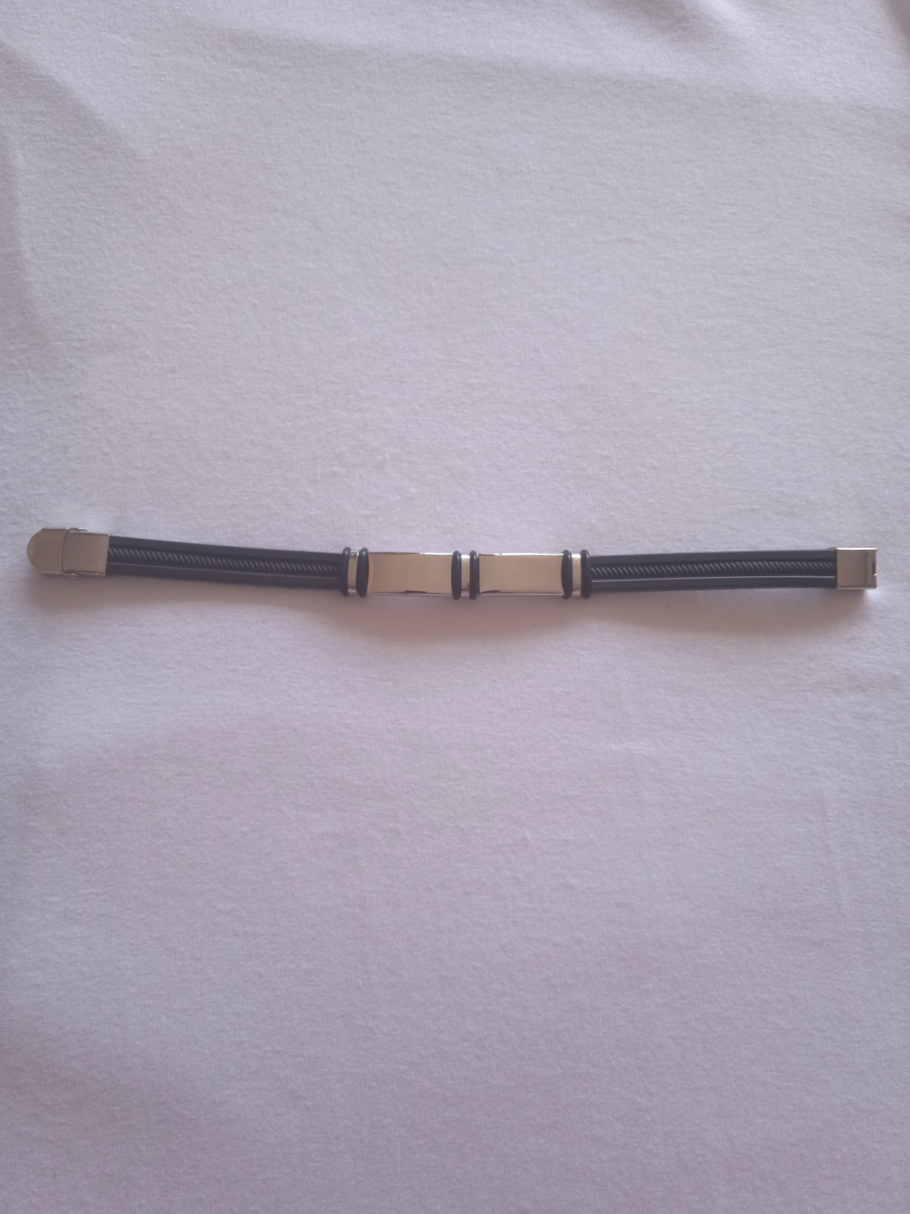 bracelet homme double acier noir pierre brillant blanc