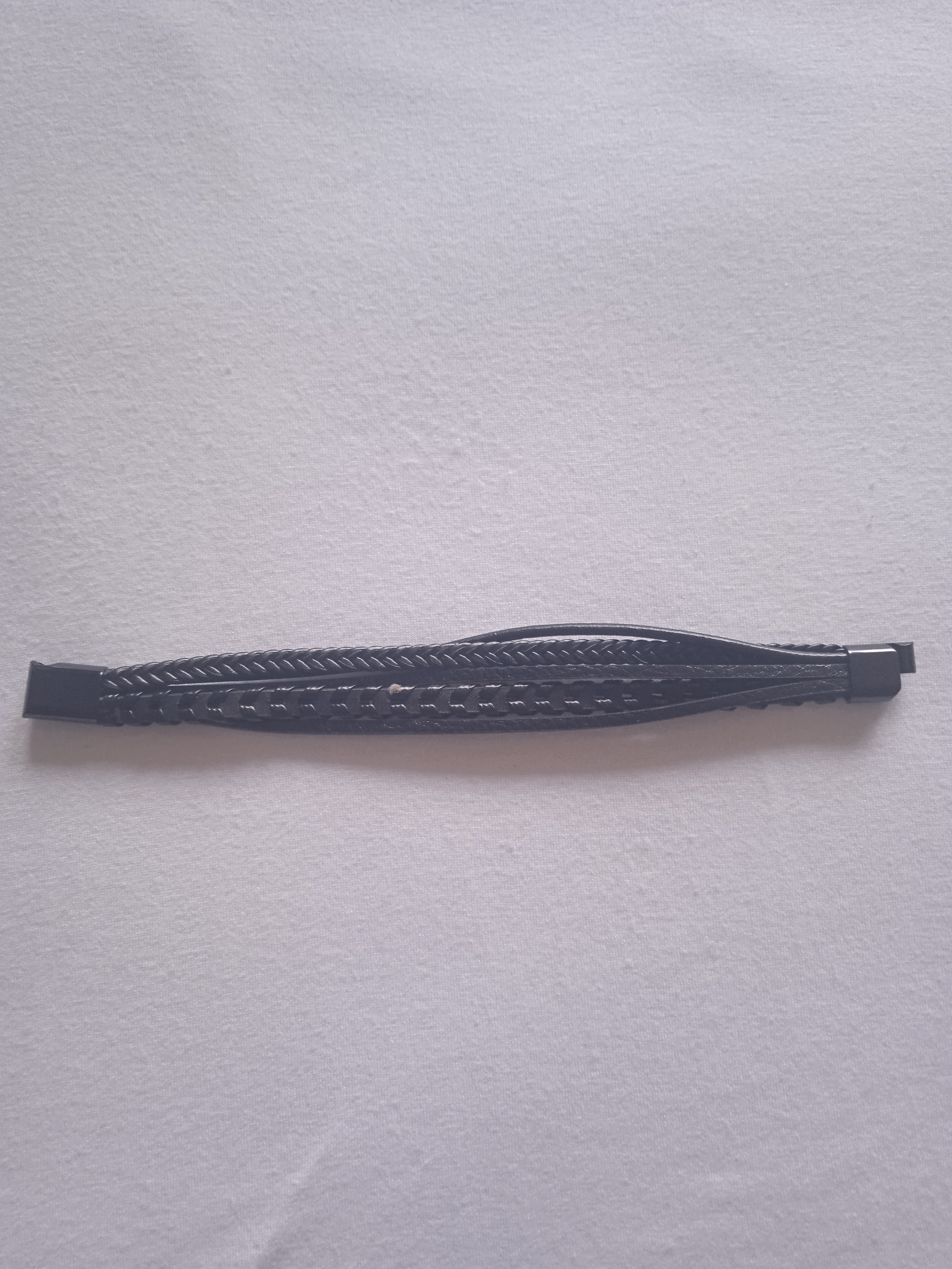 bracelet homme acier cuir noir tressé