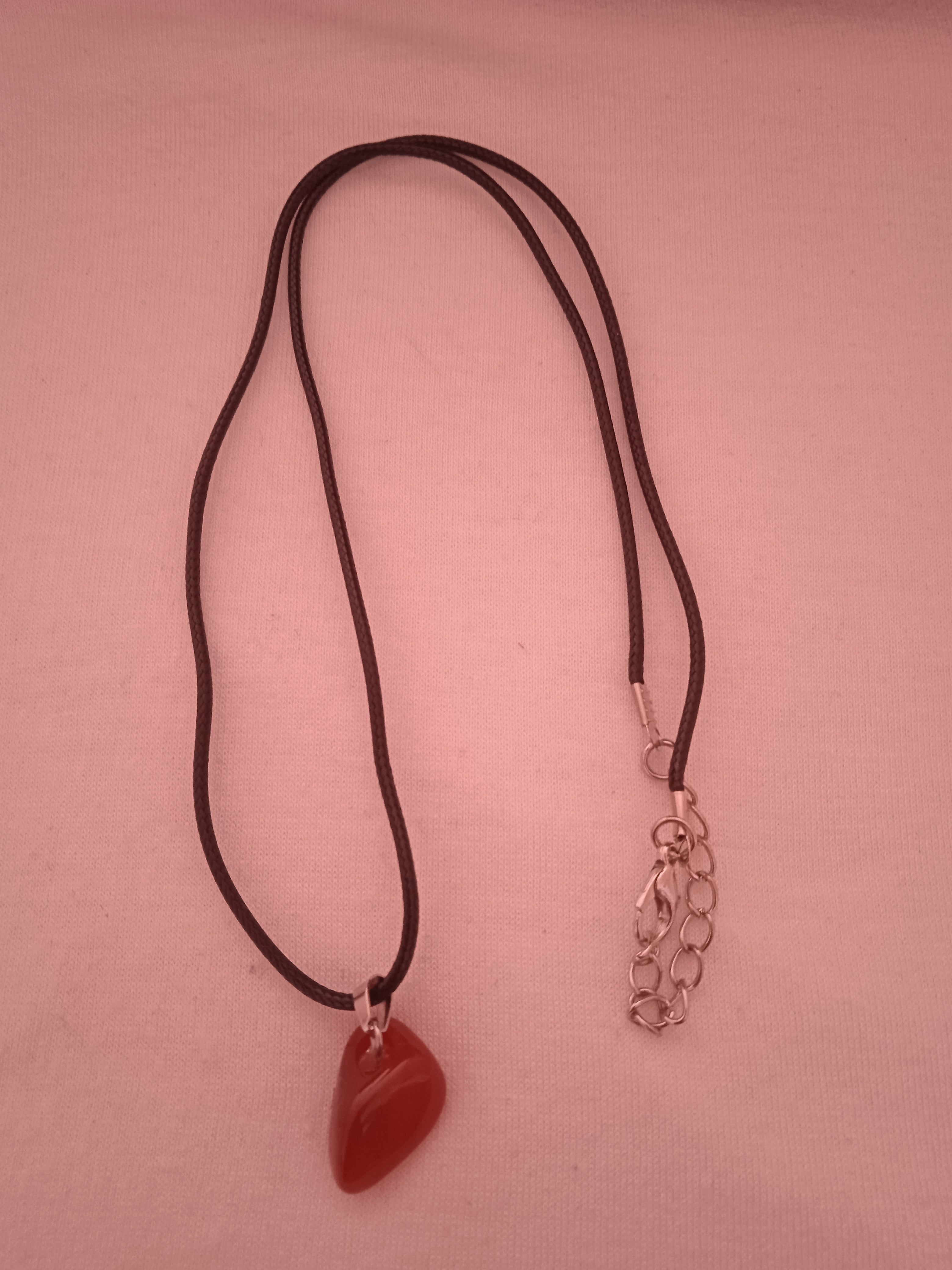 collier femme cordon noir acier + pendentif marron