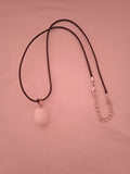 collier femme cordon noir acier + pendentif blanc rond