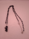 chaine femme pendentif noir en pierre acier