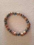 bracelet mixte perles en bois marron acier hématite