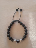 bracelet homme howlite hématite acier cordon ajustable noir & blanc bois