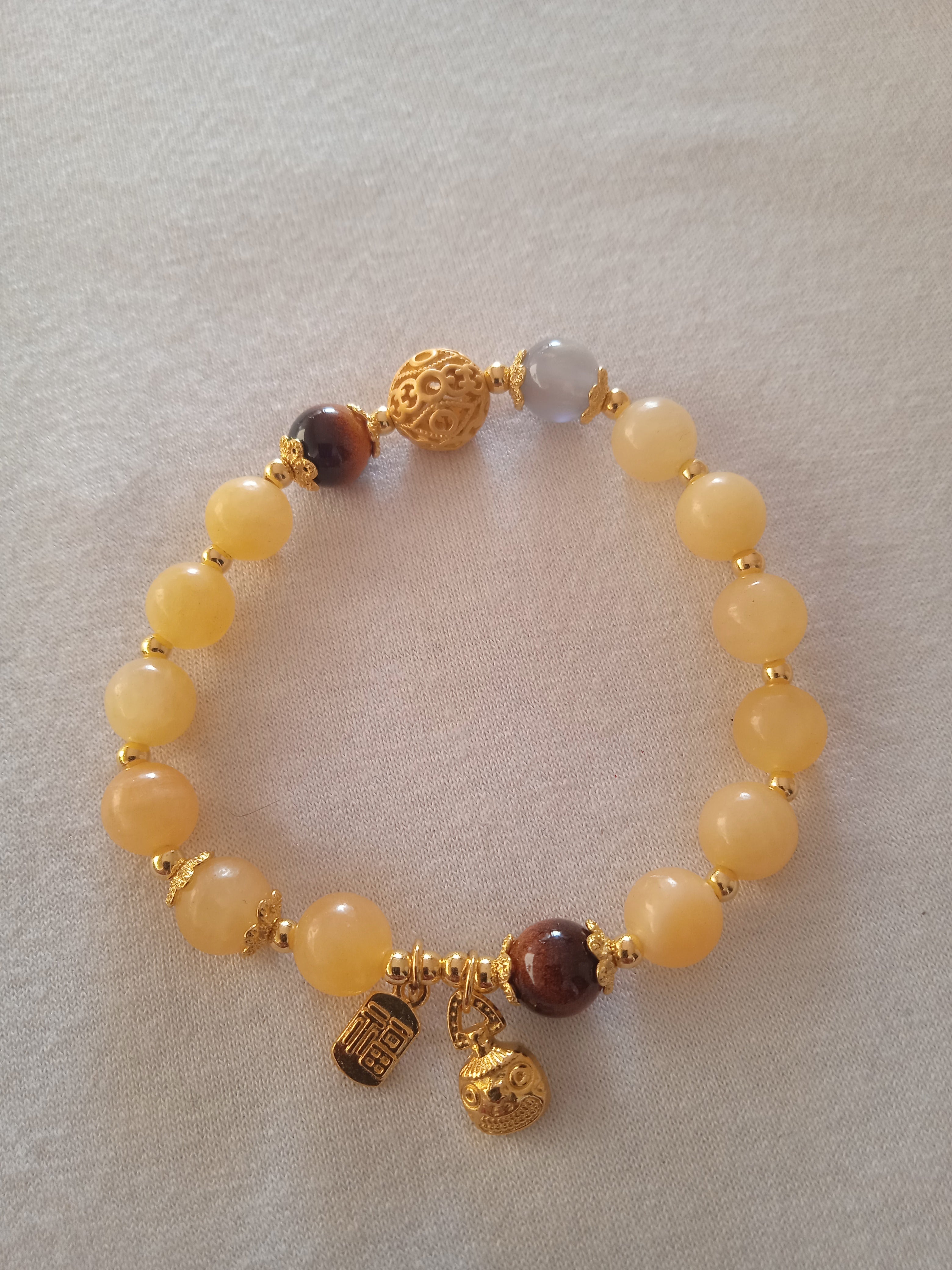 bracelet femme ensoleillée perles jaune blanc acier doré