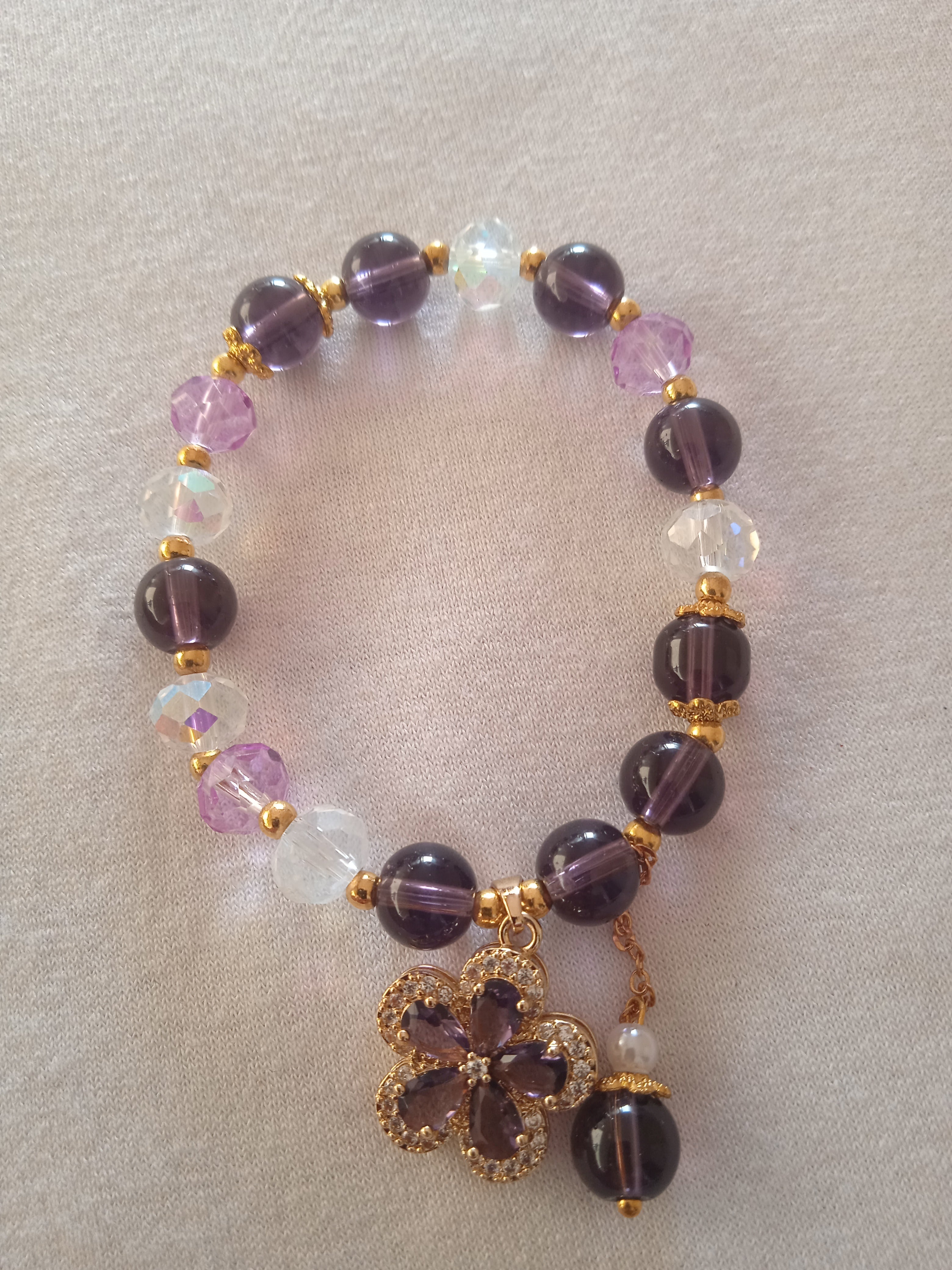 bracelet femme violet floral acier doré