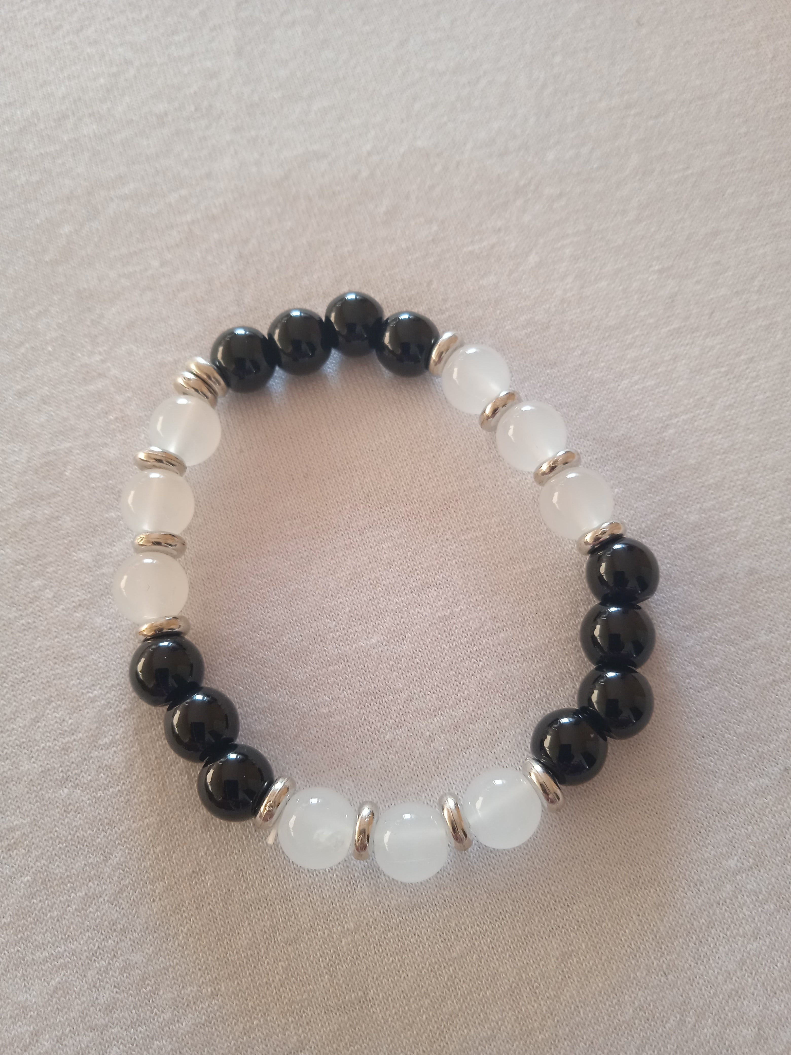 bracelet femme oeil de tigre protection blanc & noir acier