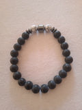 bracelet mixte perles en bois acier noir blanc rayé
