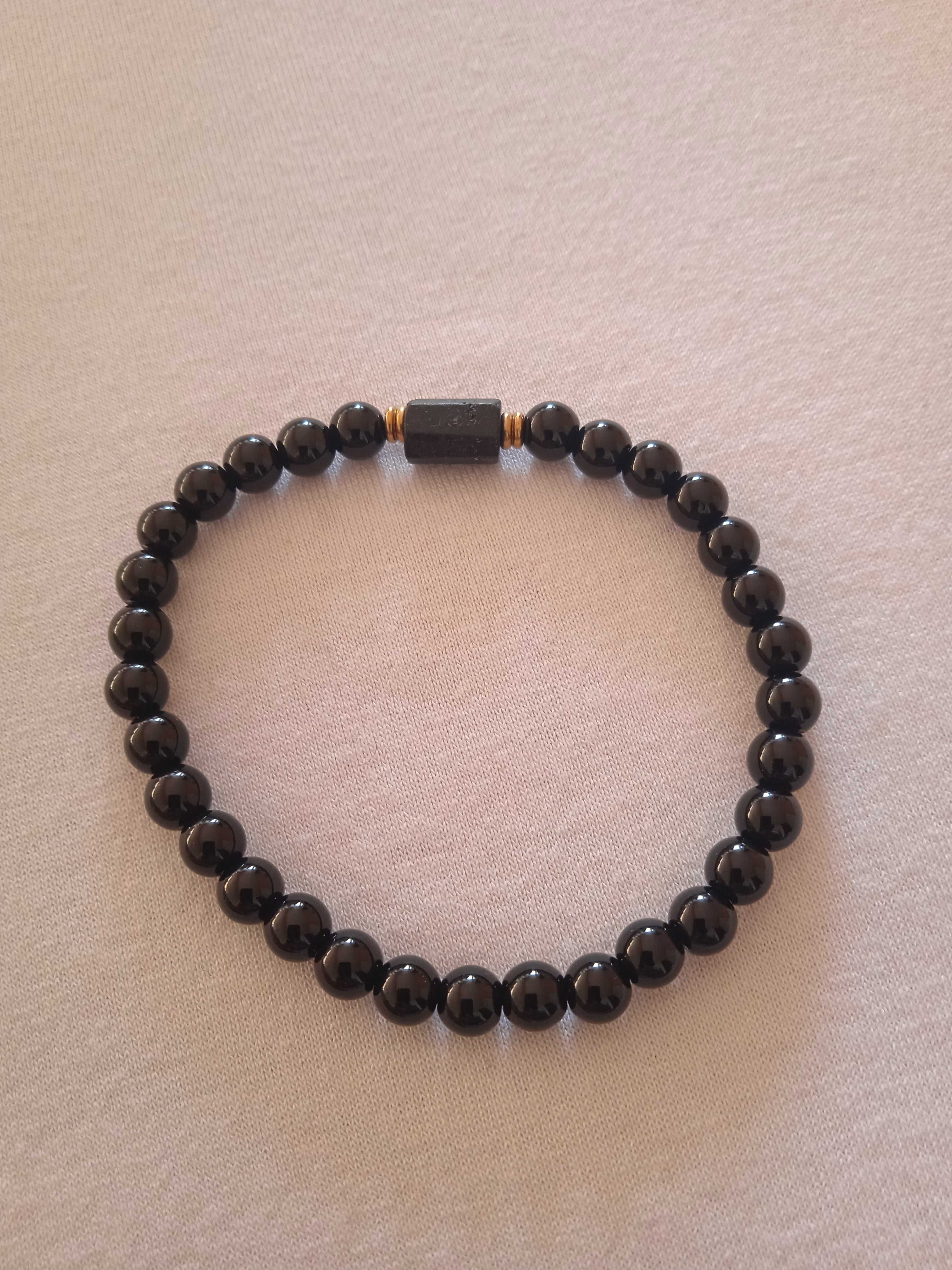 bracelet mixte guérison protection pierre noir & acier doré