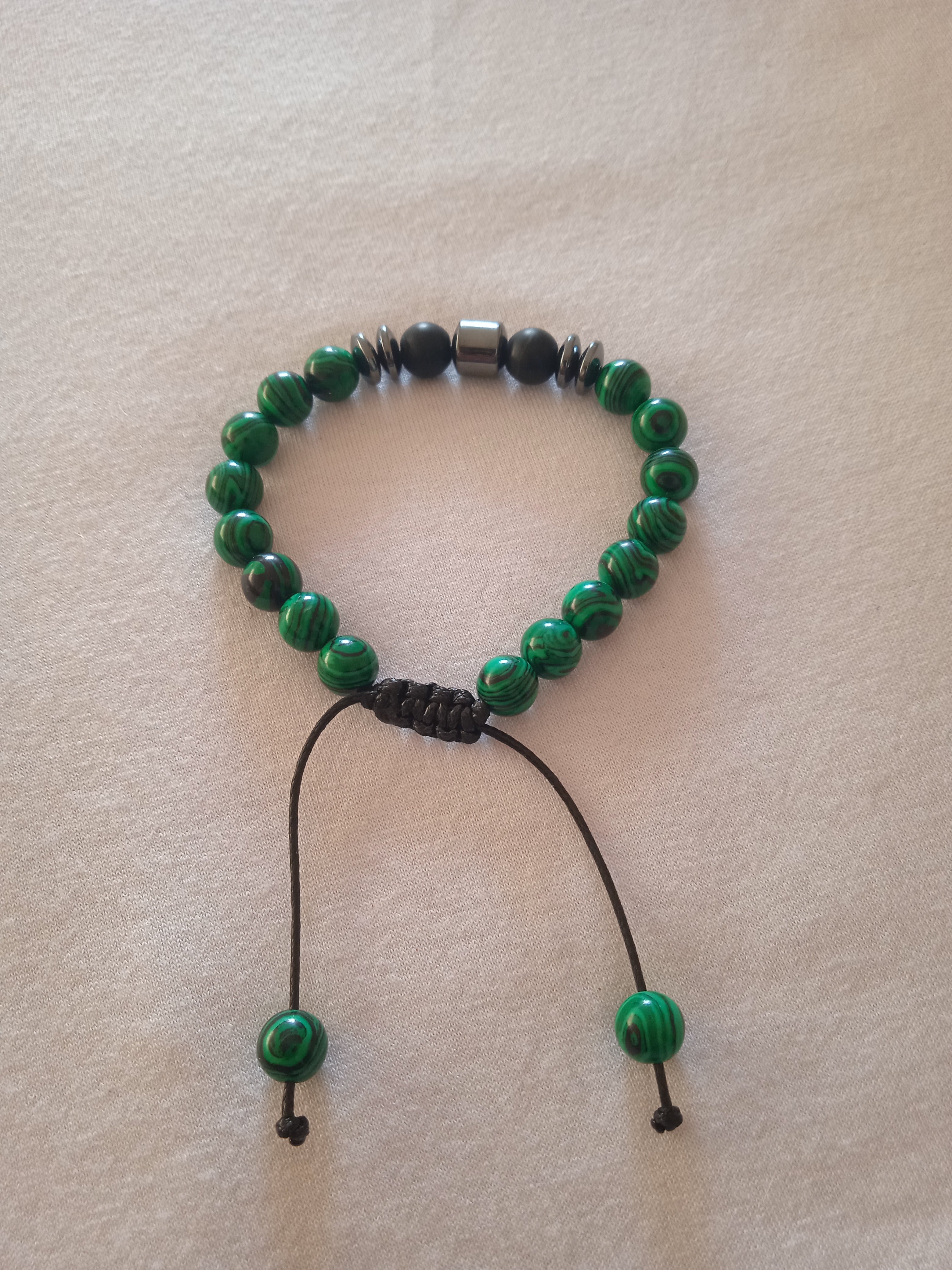 bracelet mixte perles vert turquoise noir ajustable hématite acier