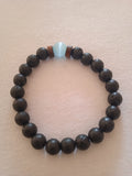 bracelet mixte en bois noir marron & pierre bleu ciel
