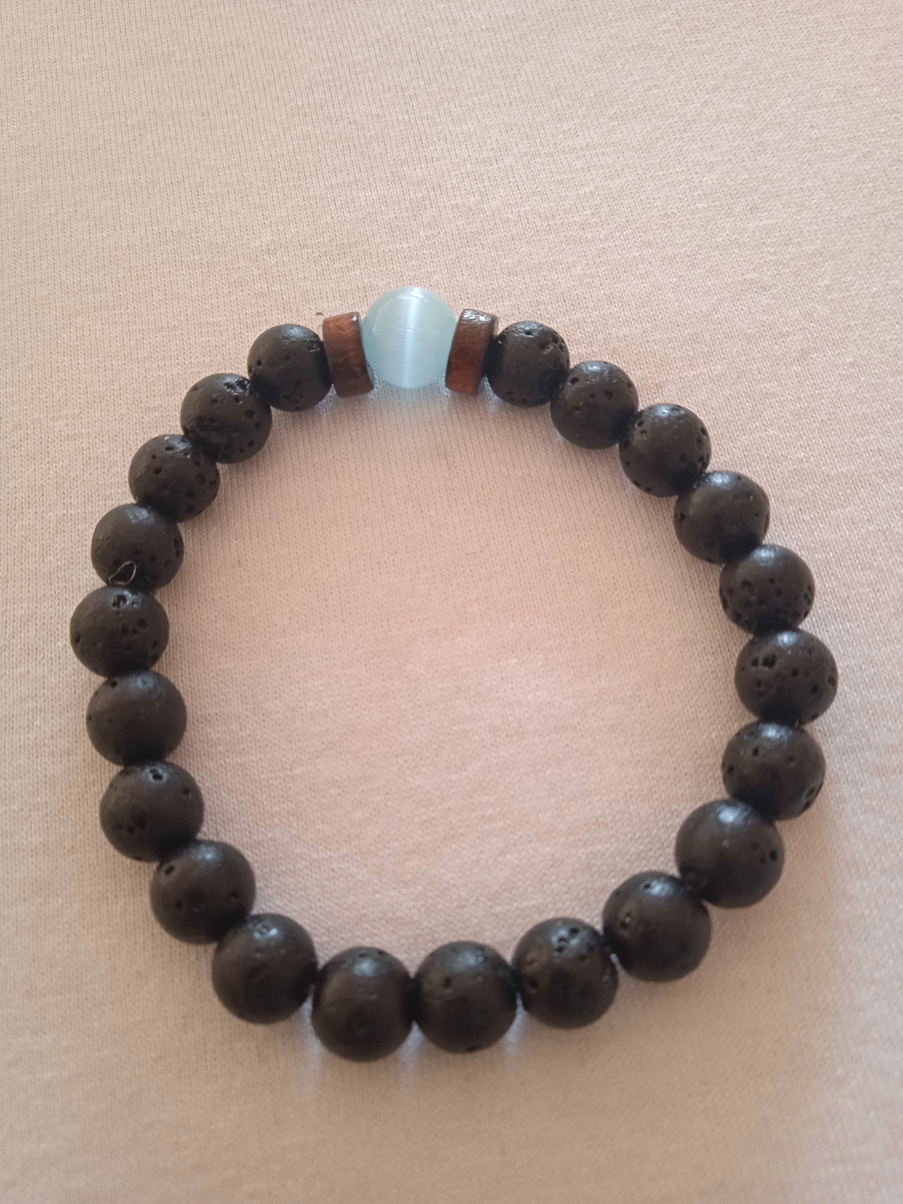 bracelet mixte en bois noir marron & pierre bleu ciel