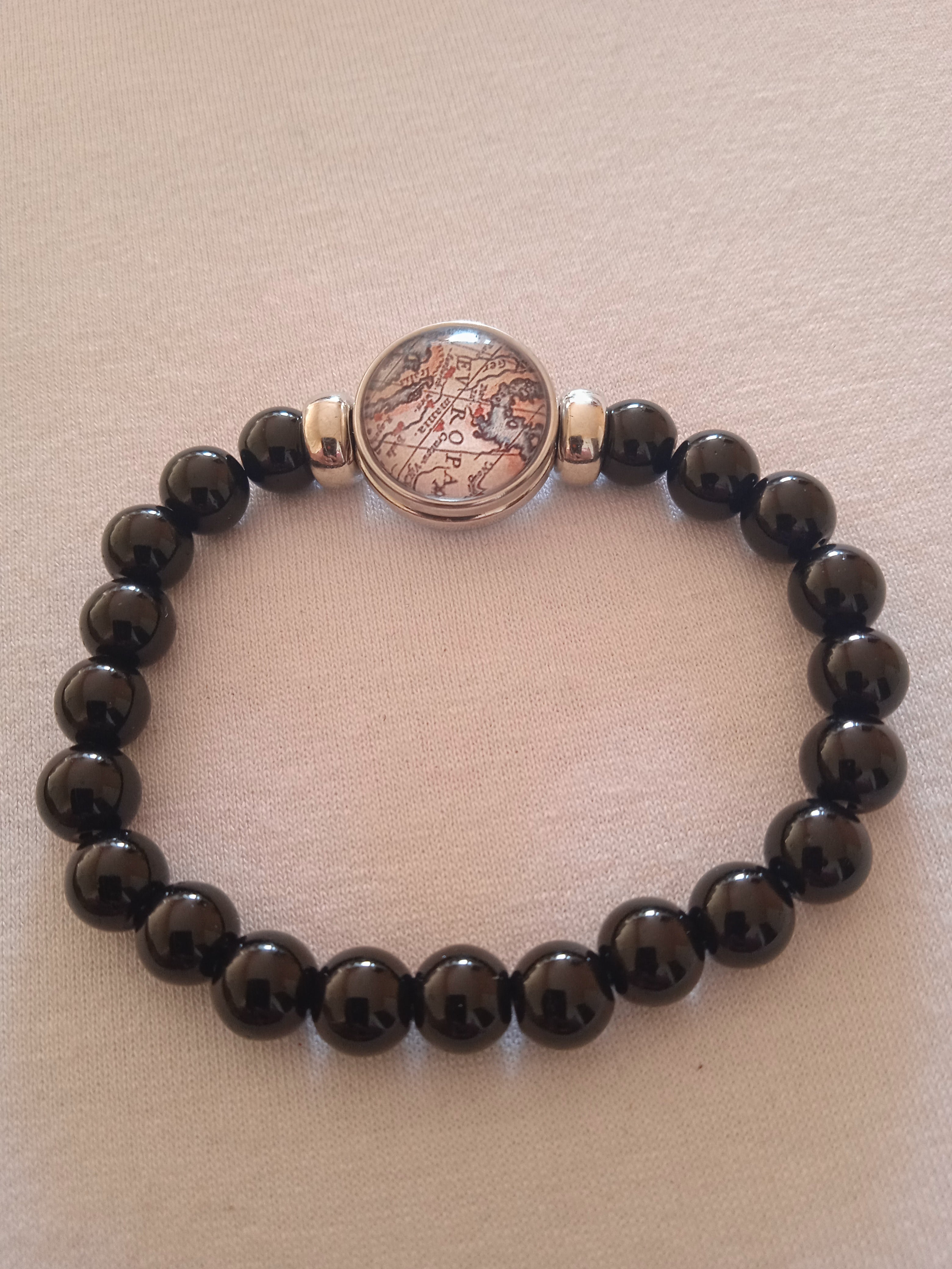 bracelet mixte géométrique breloque noir acier