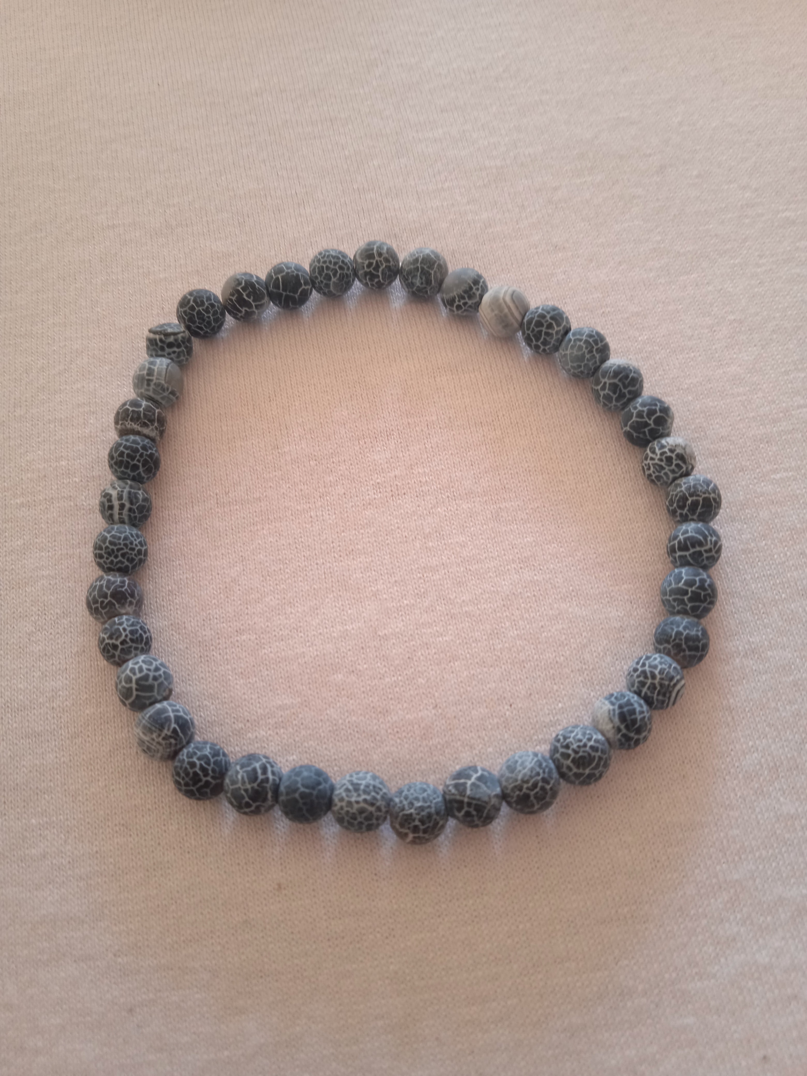 bracelet mixte bambou perles corail bleu gris rayé
