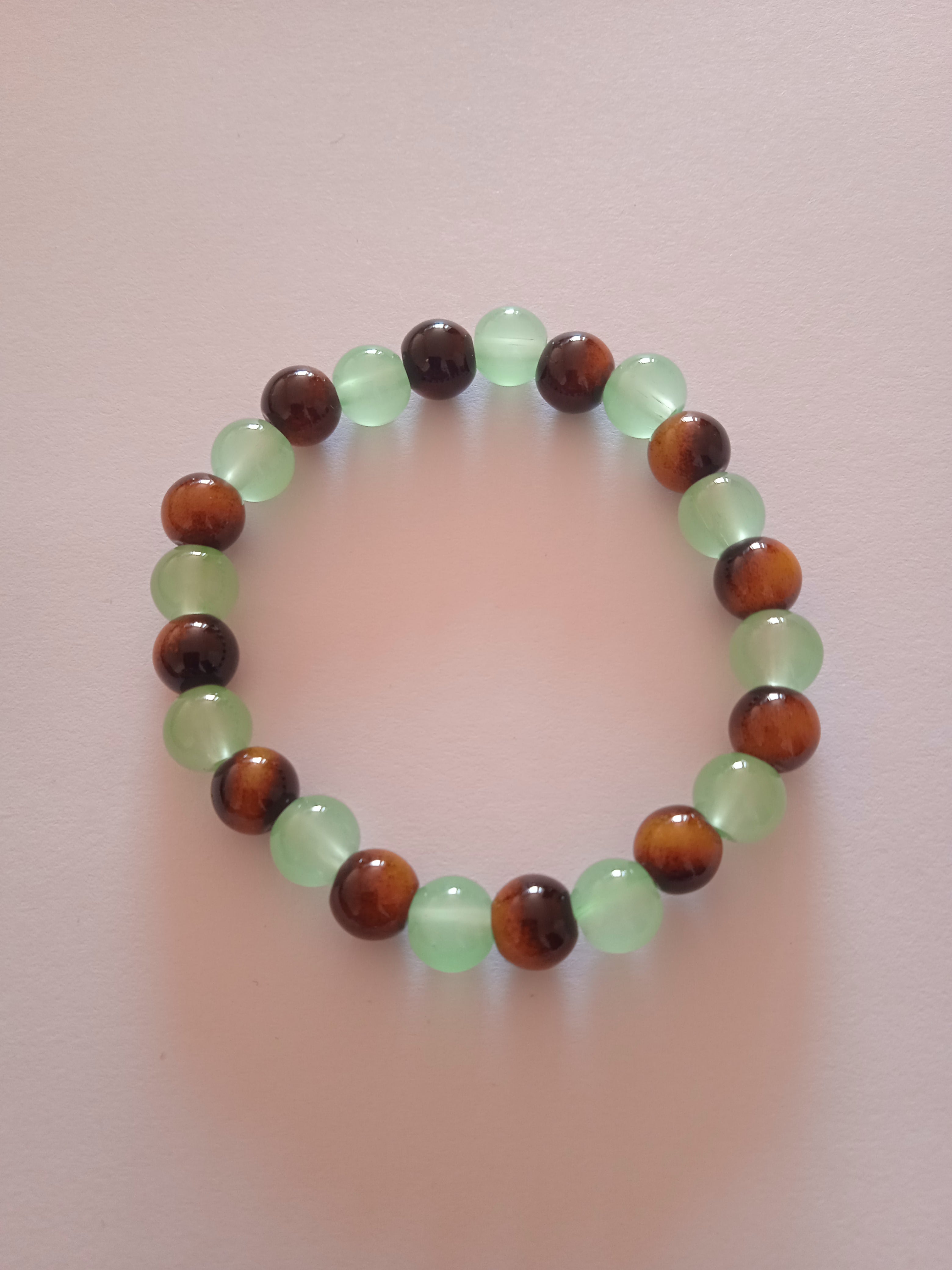 bracelet femme pierre perles vert & oeil de tigre marron