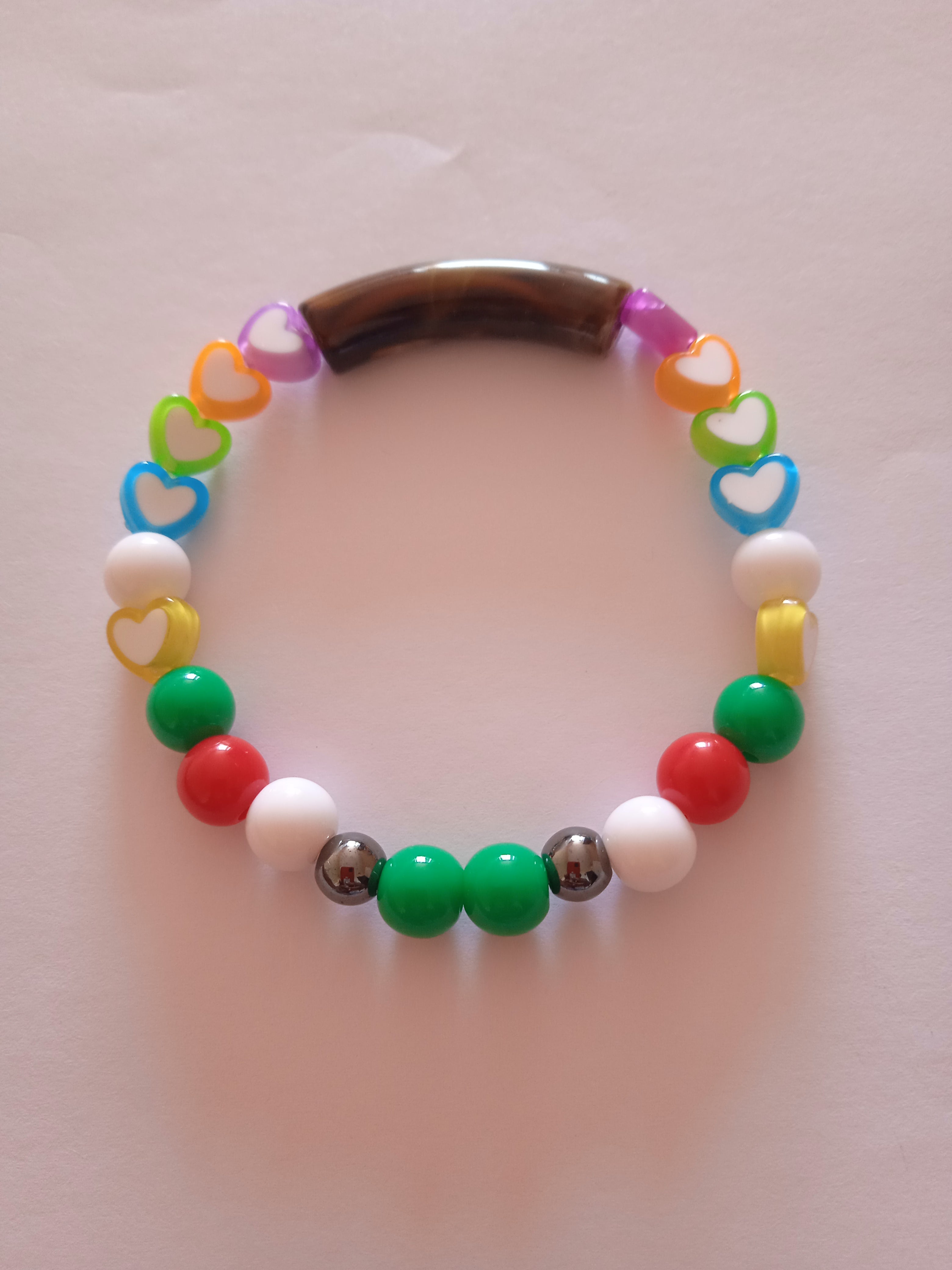 bracelet pendentif léopard cœur multicolore perle acier