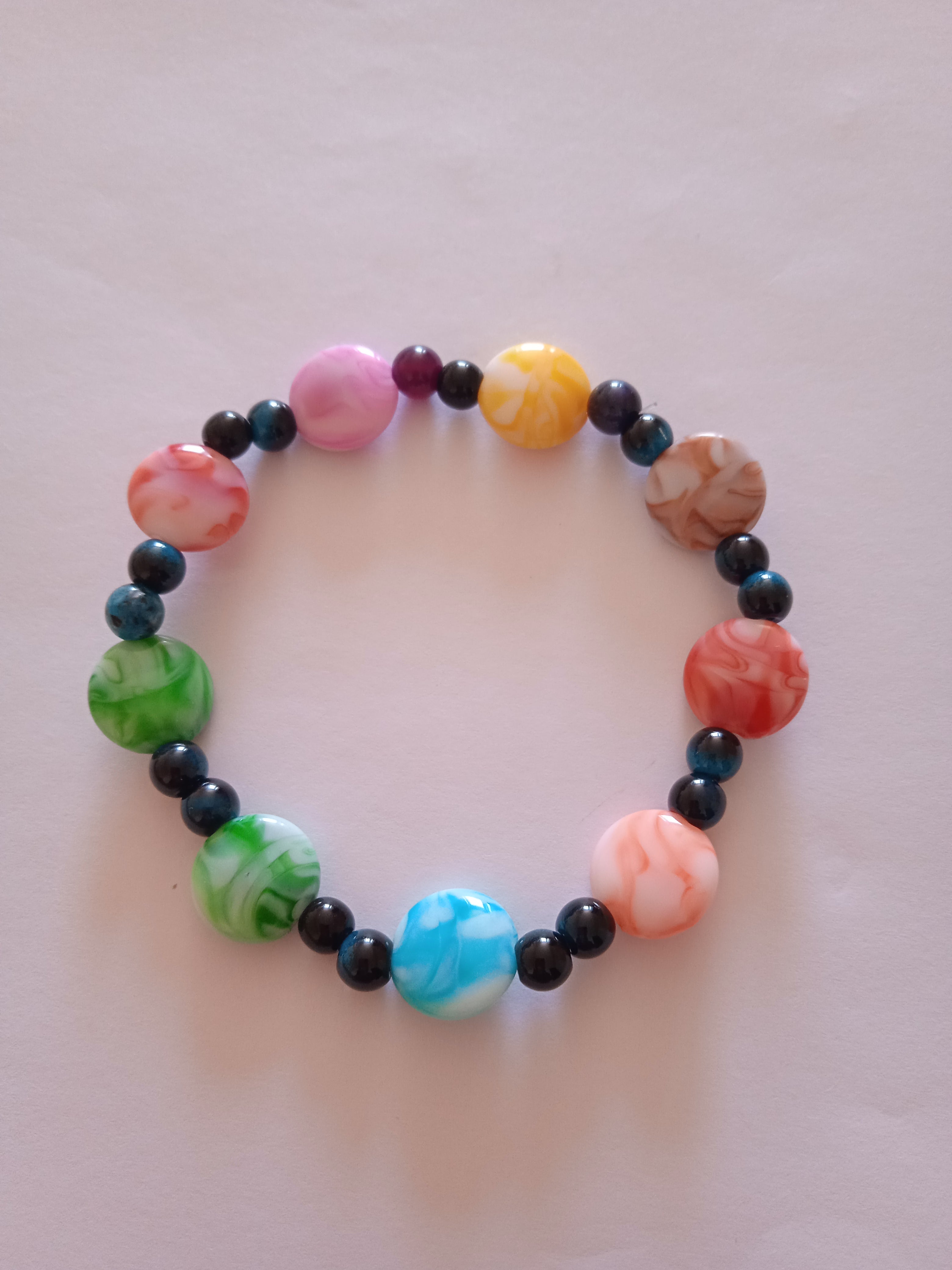 bracelet bouton multicolore oeil de chat bleu & noir protection