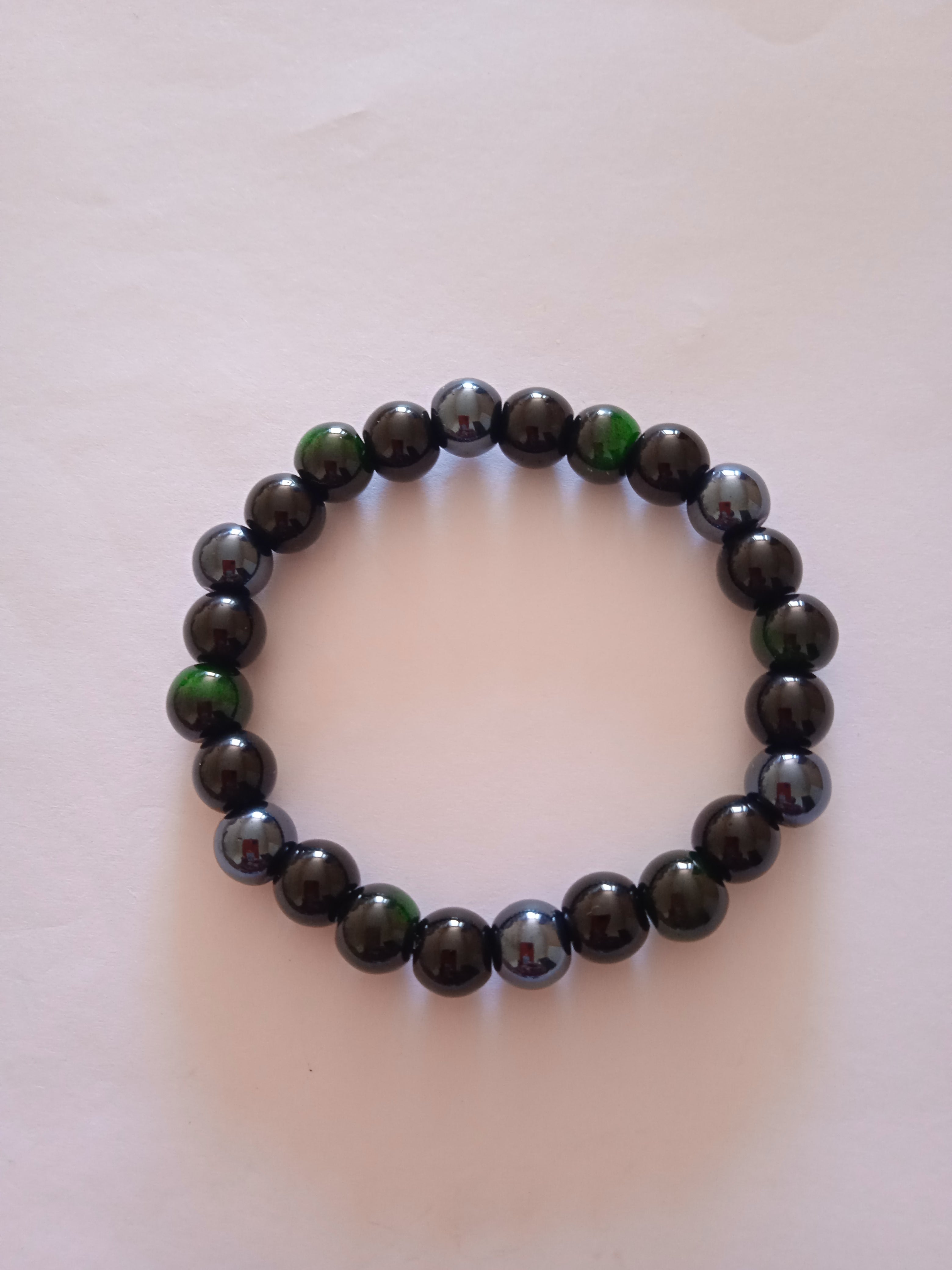 bracelet oeil de chat protection vert & noir turquoise acier hématite