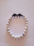 bracelet mixte oeil de dragon rayé blanc acier & perles noir bois